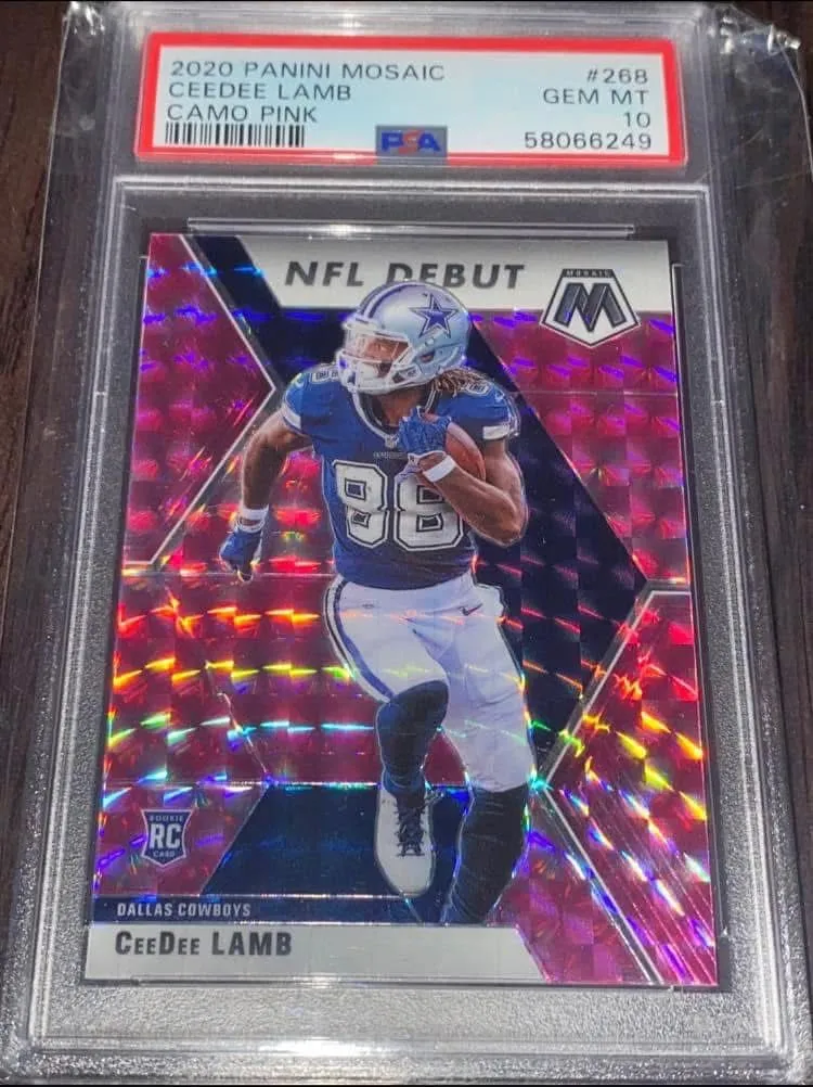 Product image for 2020 Mosaic Rookies Pink Camo Prizm CeeDee Lamb #268 PSA 10 GEM MT Rookie NFL