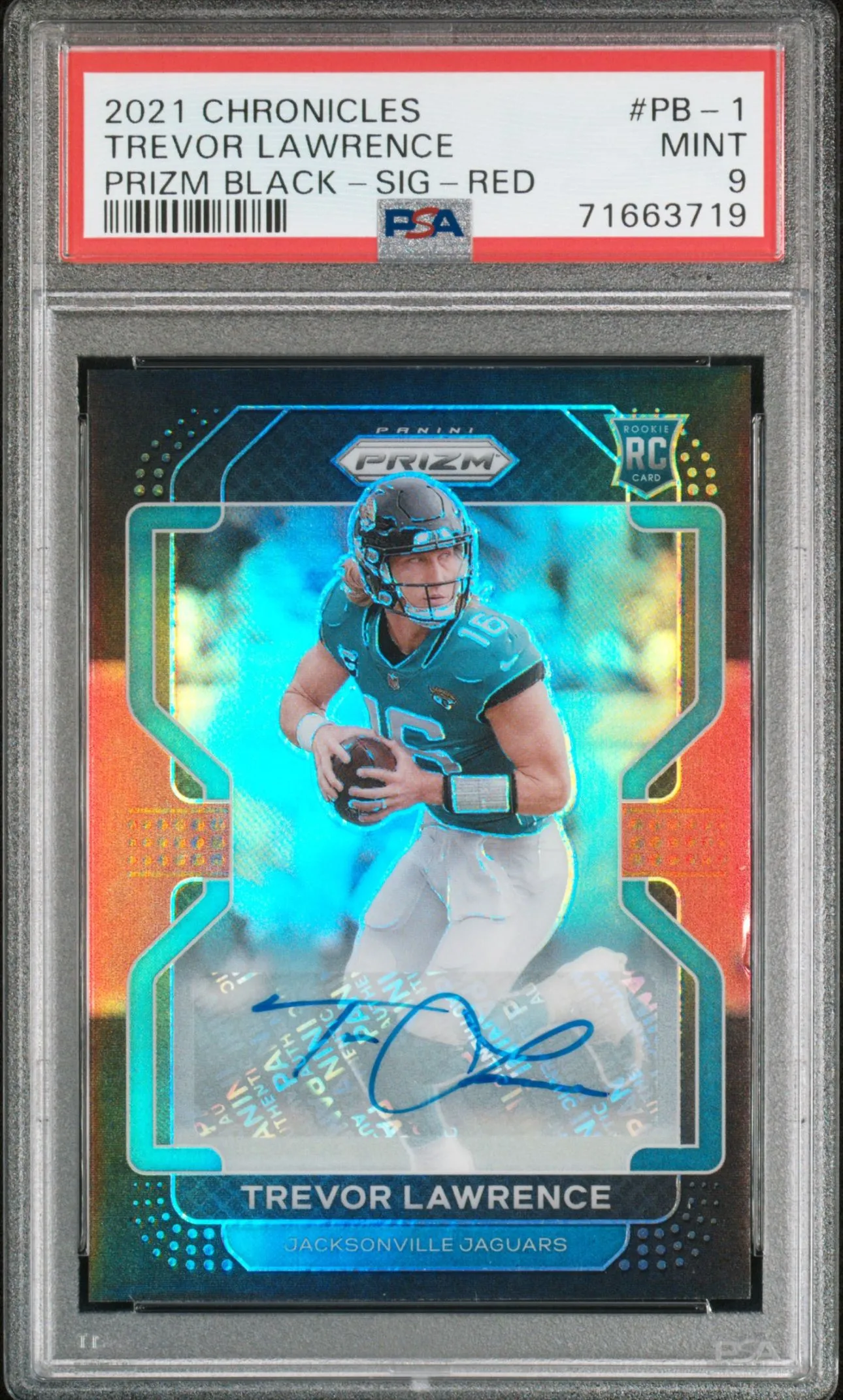 Product image for Trevor Lawrence Rookie Auto /99 Prizm Black Red PSA 9