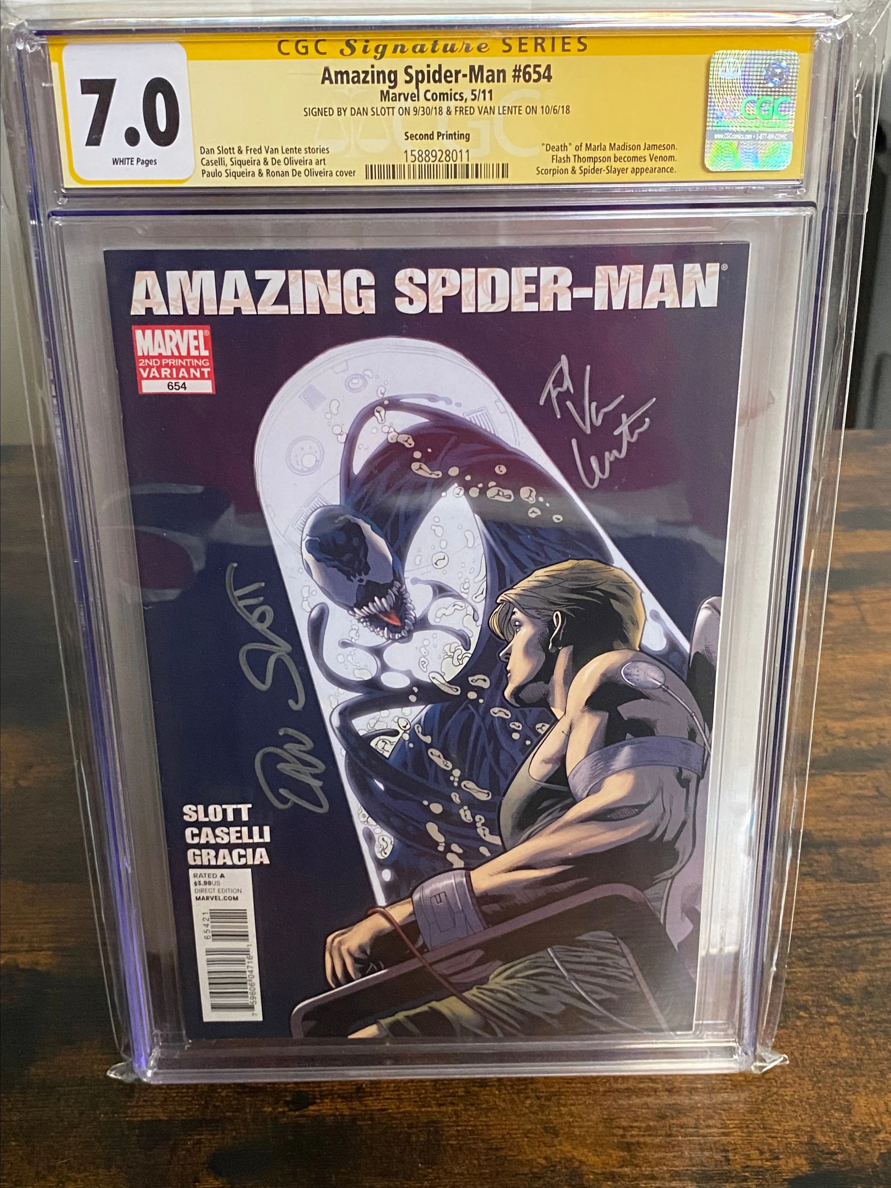 Product image for Graded Slab - Amazing Spider-Man 654 2nd print CGC 7 Double Signed