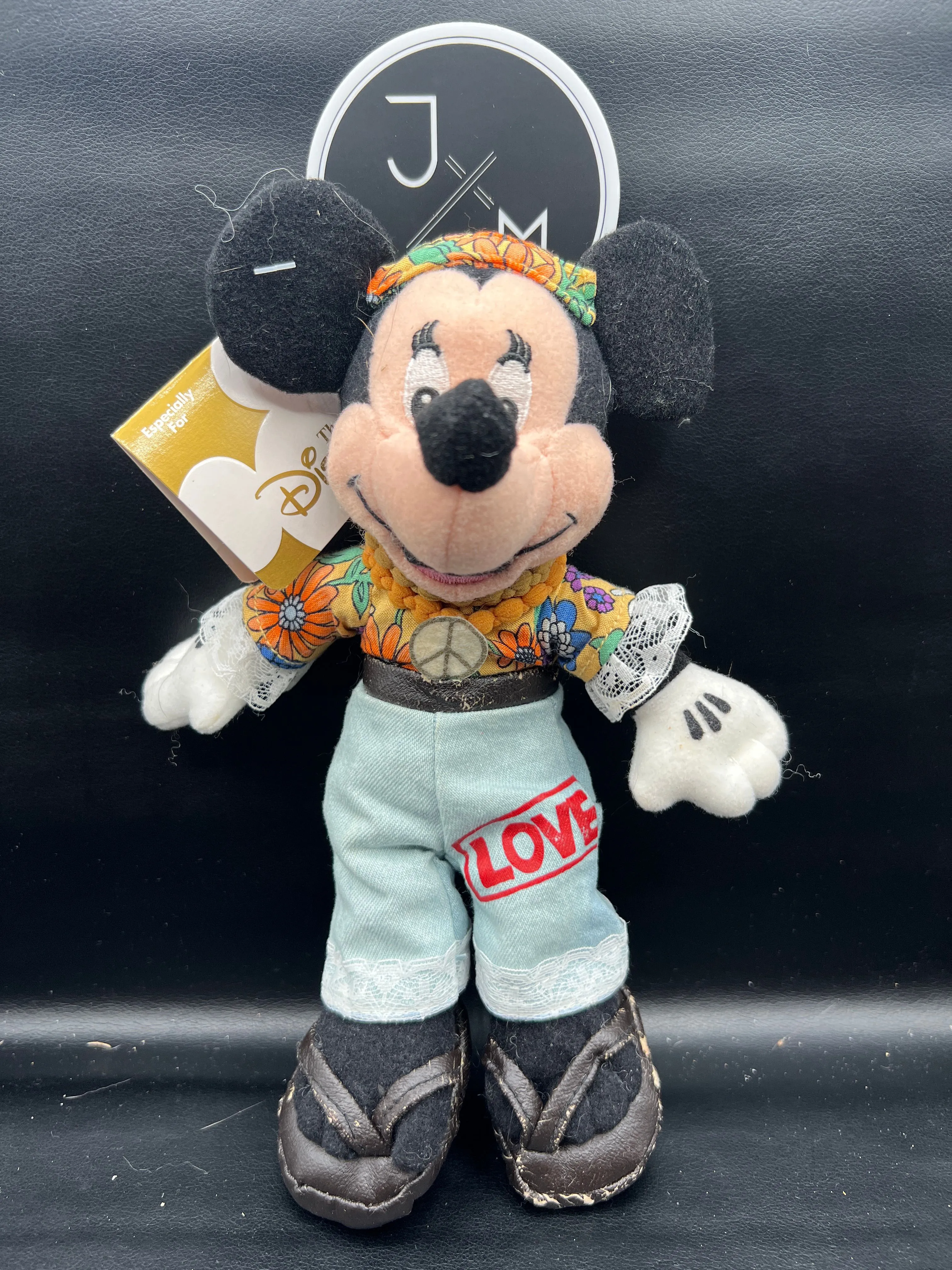 Product image for Vtg Disney Store Minnie Mouse Hippie Plush Bean Bag w/Tags 8"