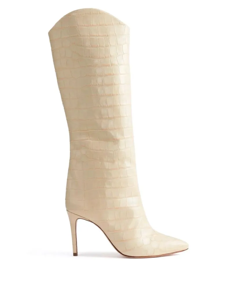 Product image for Maryana Eggshell Crocodile Boots Embossed Leather Tall Shoes Size 7.5B (23cm)