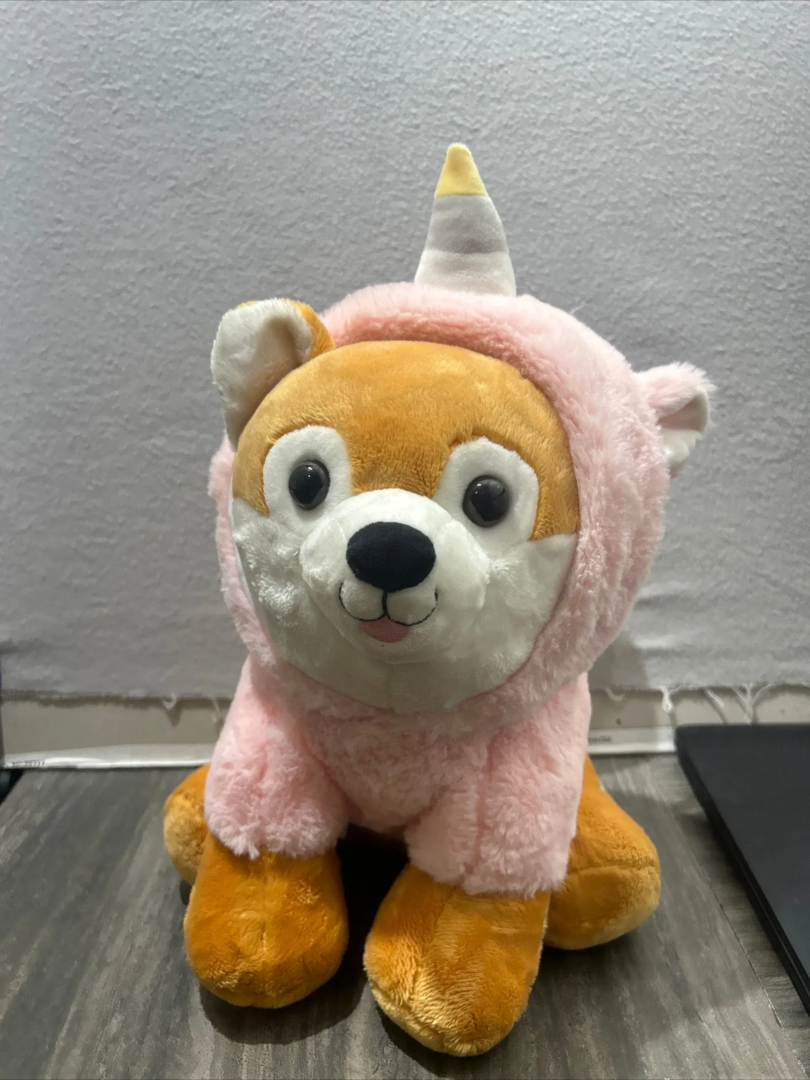 Product image for Miniso Life Unicorn Angel Puppy Plush Brown Pink Hoodie Toy Animal 12” Tall