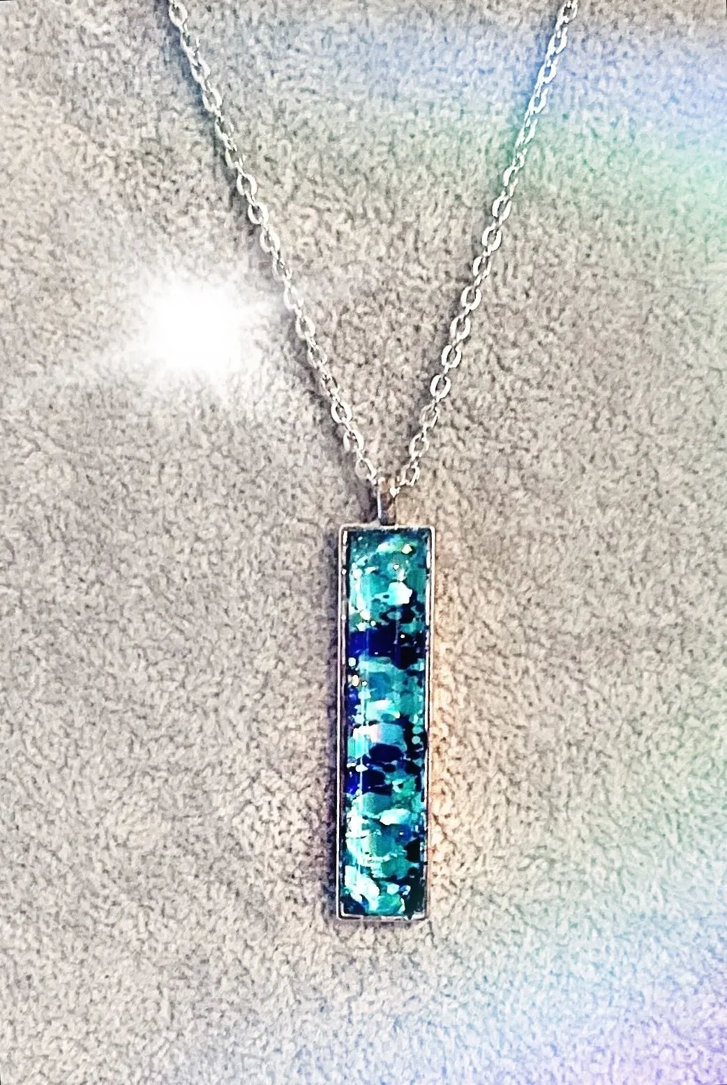 Product image for Rectangular Blue and Turquoise and Silver Pendant Necklace