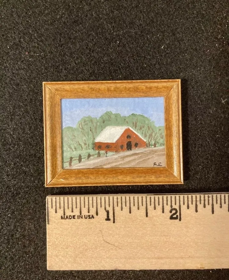 Product image for Dollhouse Miniature Farm Painting, Artist Signed