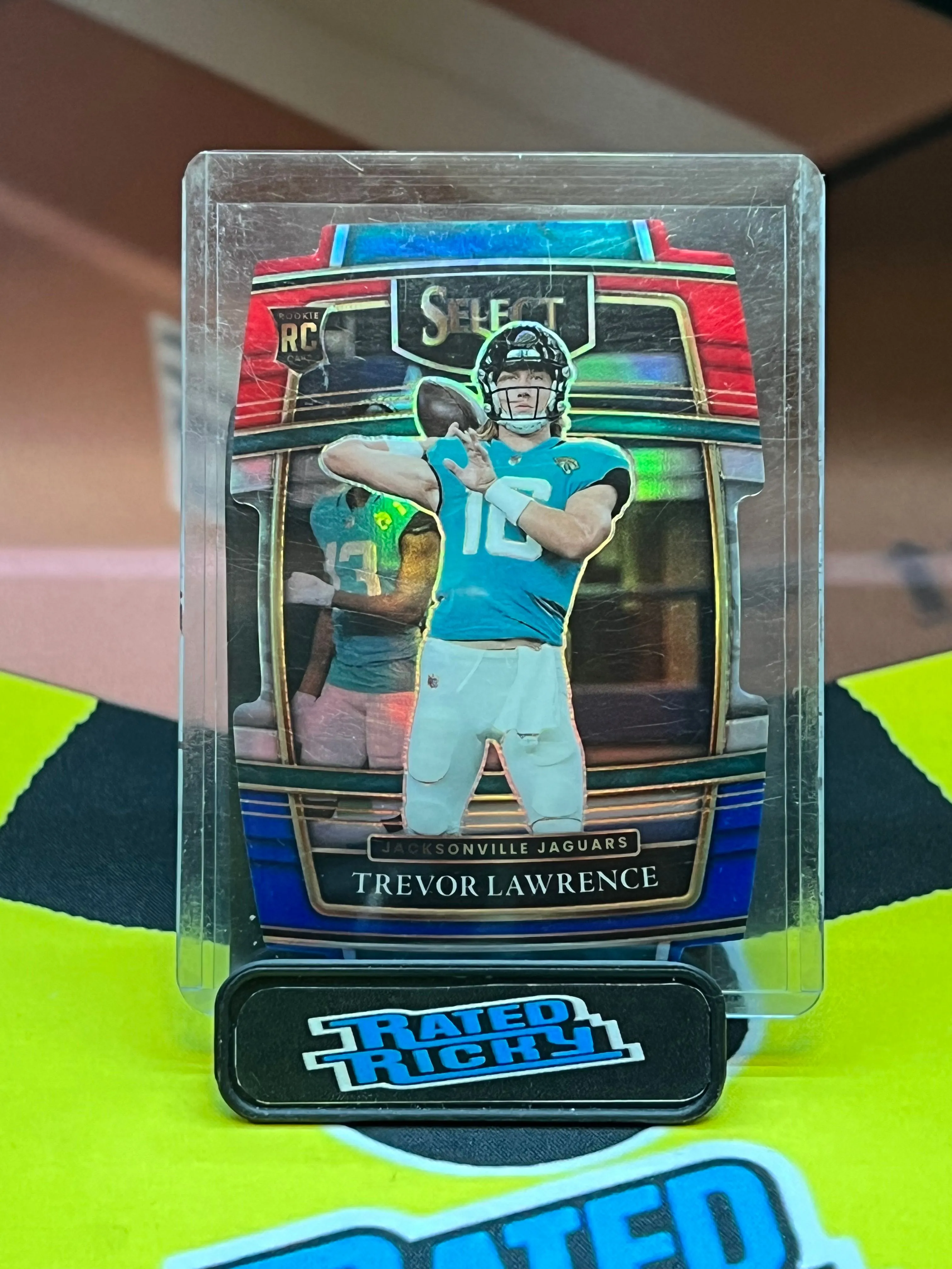 Product image for Trevor Lawrence 2021 Select Die cut red & blue Rookie Jacksonville Jaguars