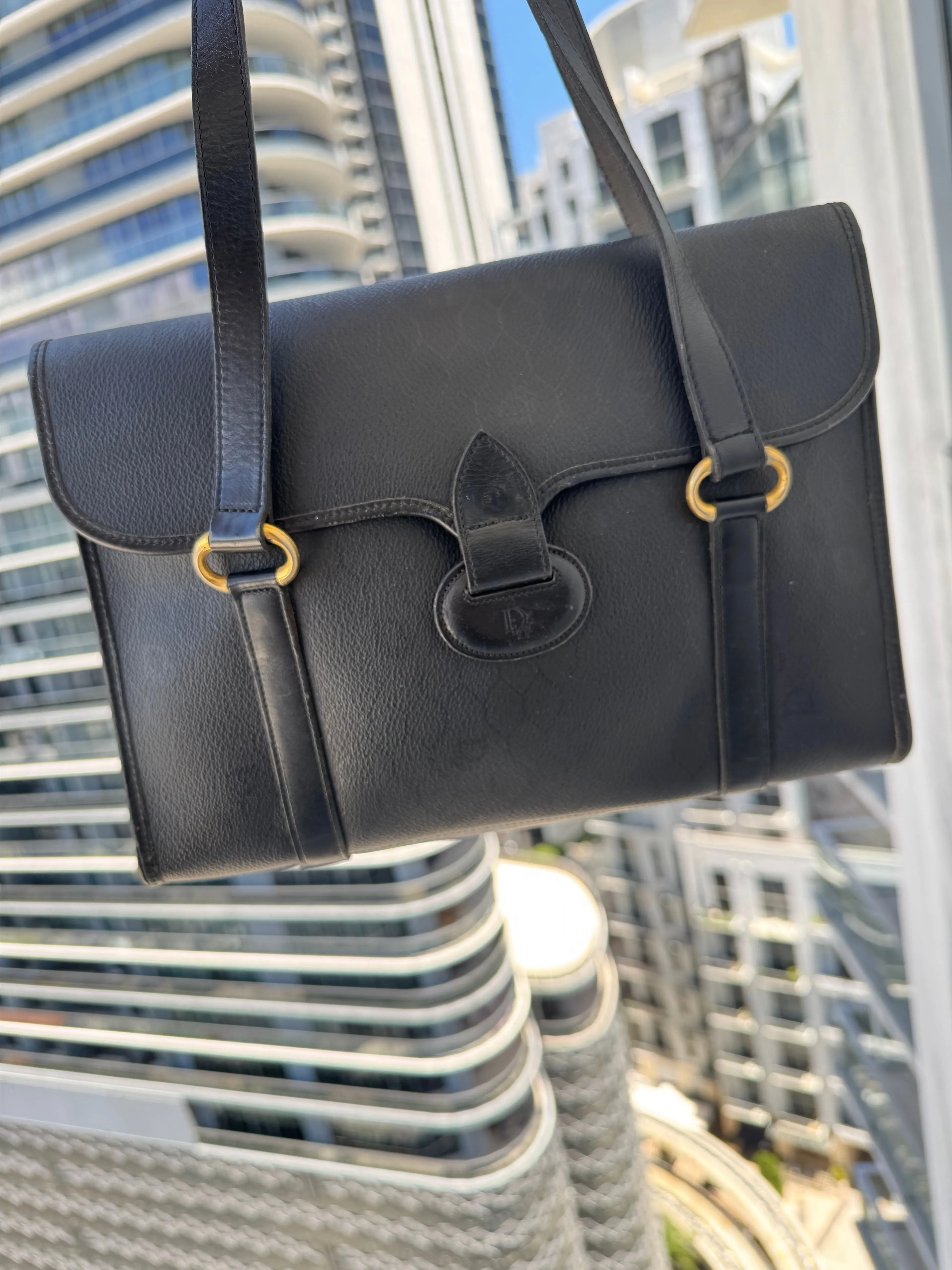 Product image for 12. Christian Dior Vintage Honeycomb Black Shoulder Bag