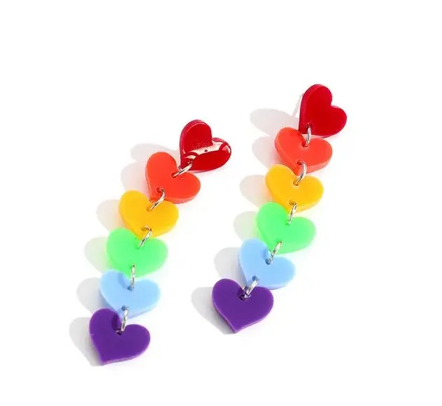 Product image for Rainbow Heart Dangle Acrylic Post Earrings