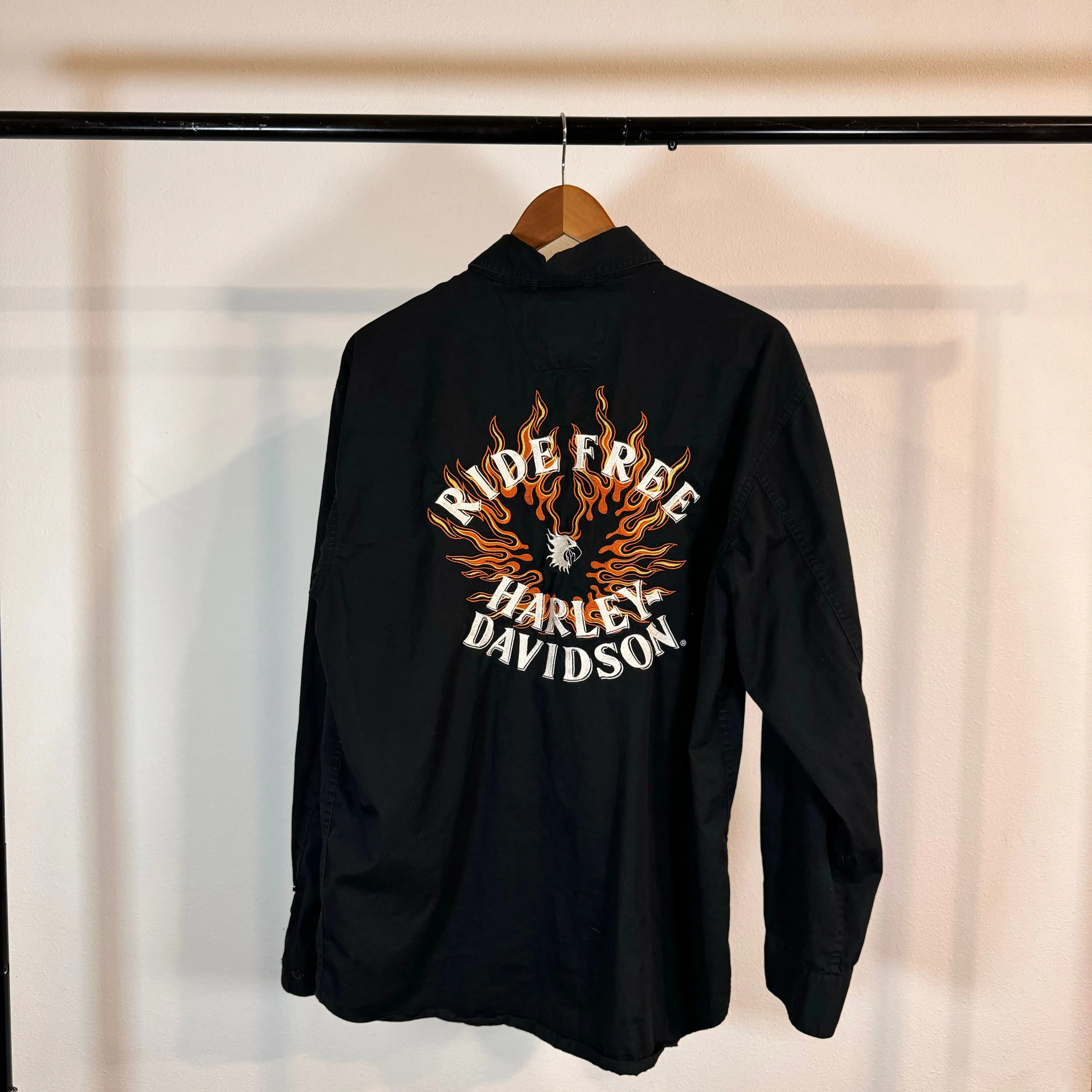 Product image for Harley button up embroidered flames