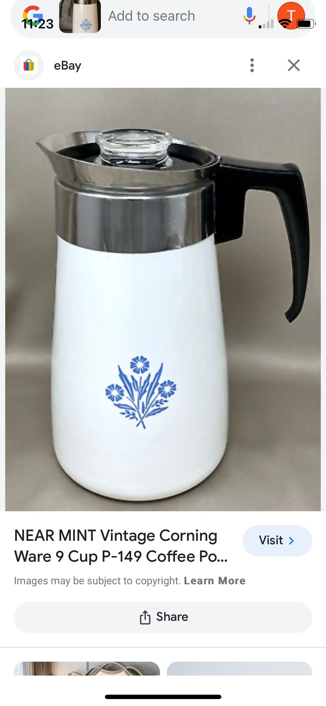 Product image for 1950s Corningware 9 cup coffee percolator complete P – 149 MSRP $75