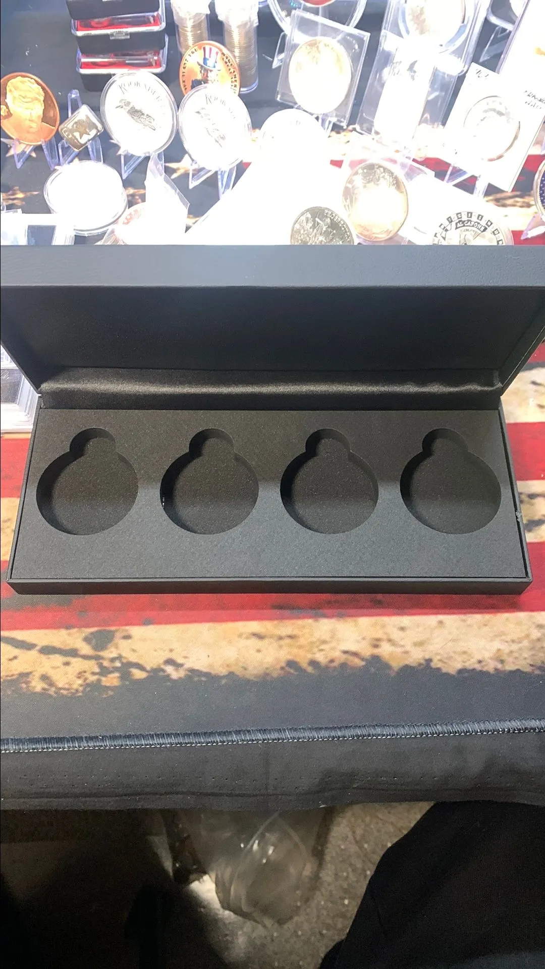 Product image for 9" x 4" x 1.5" very nice brand new - black 4 coin holder for challenge coins Morgan's peace Ike's