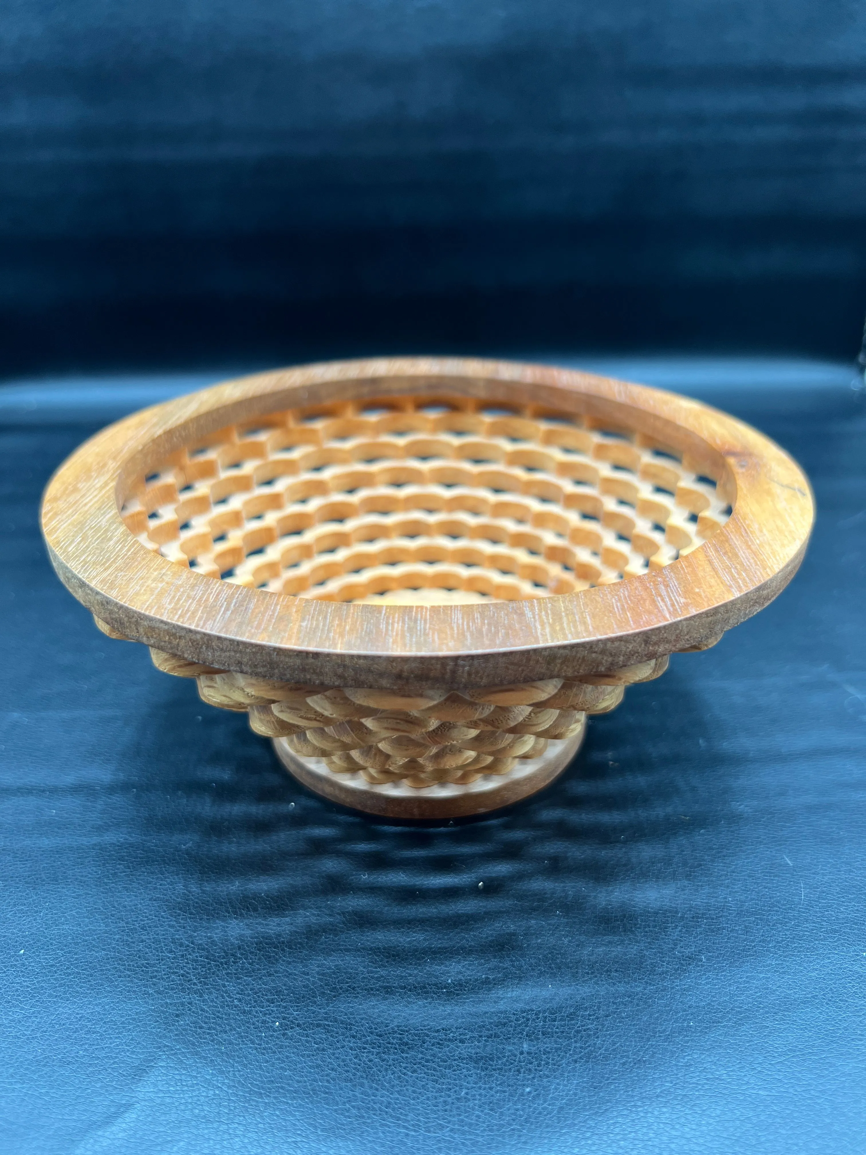 Product image for Handmade Wooden Basket Weave Look Bowl