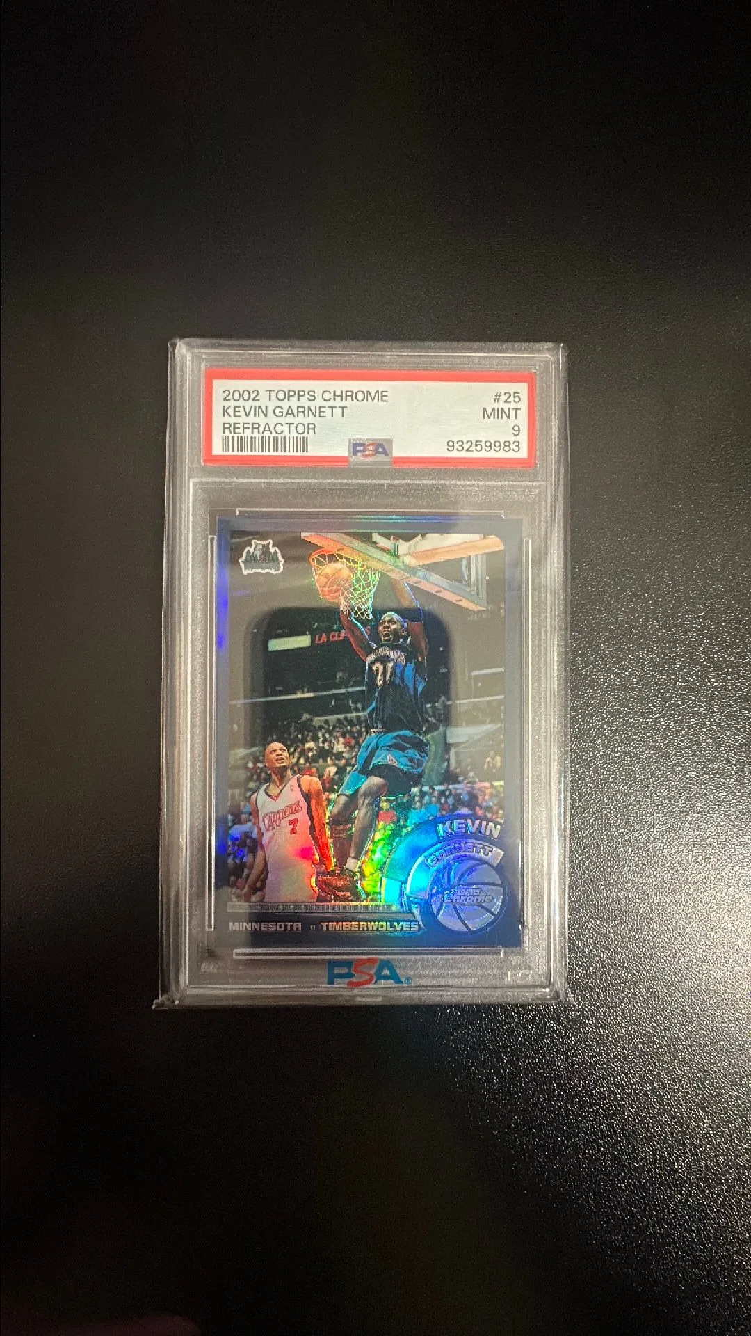 Product image for 2002 Topps Chrome Kevin Garnett 25 Refractor PSA MINT 9 Timberwolves