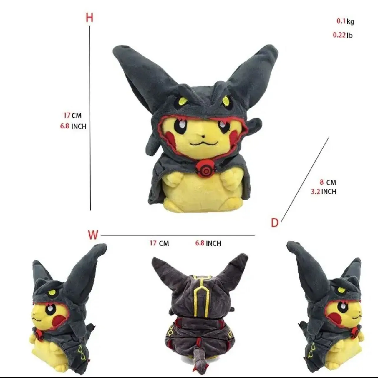 Product image for Toy Plushie Pikachu dressed in a Mega Shiny Rayquaza costume