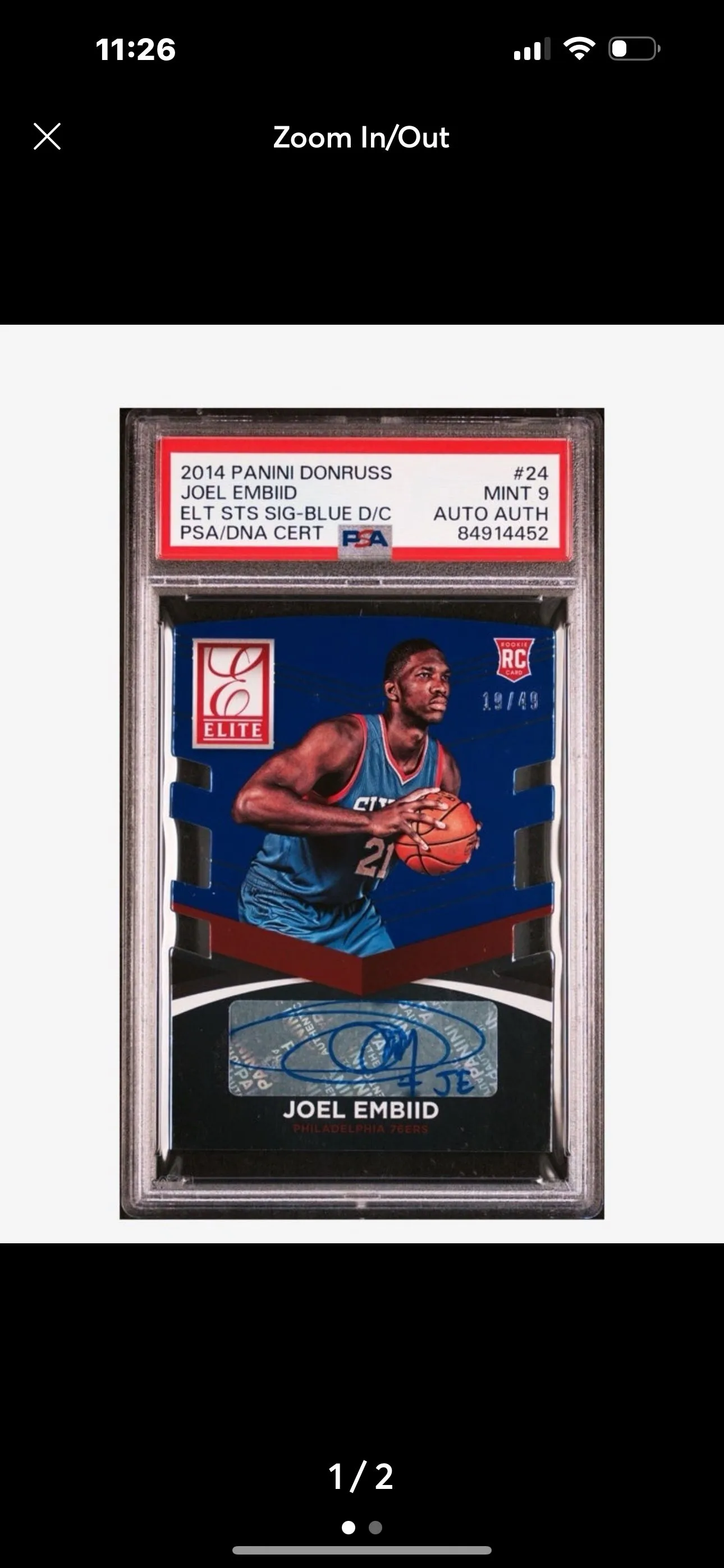 Product image for Joel Embiid RC auto PSA 9 /49 elite blue