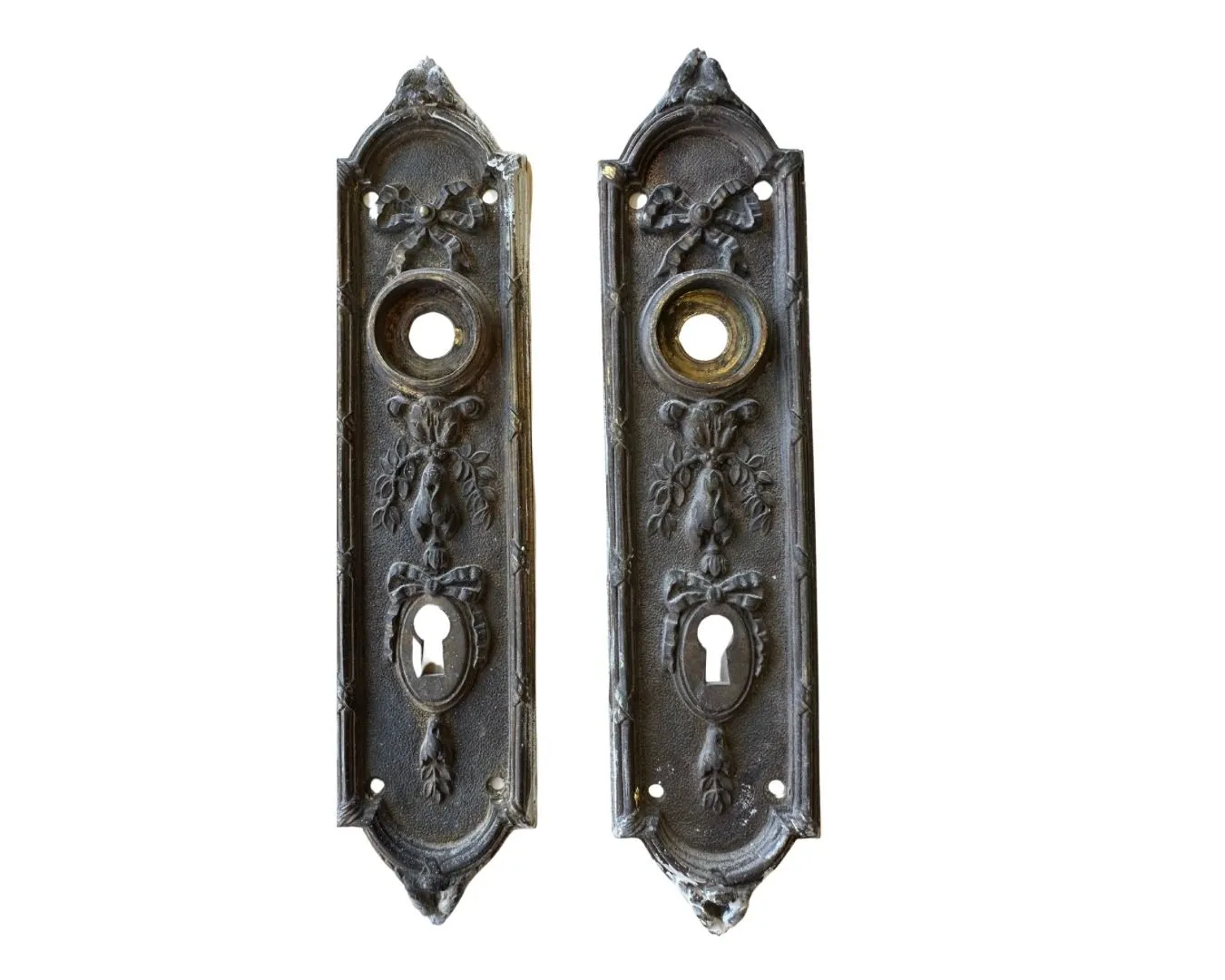 Product image for Antique Large Ornate Door Plate Brass Hardware Set of (2)