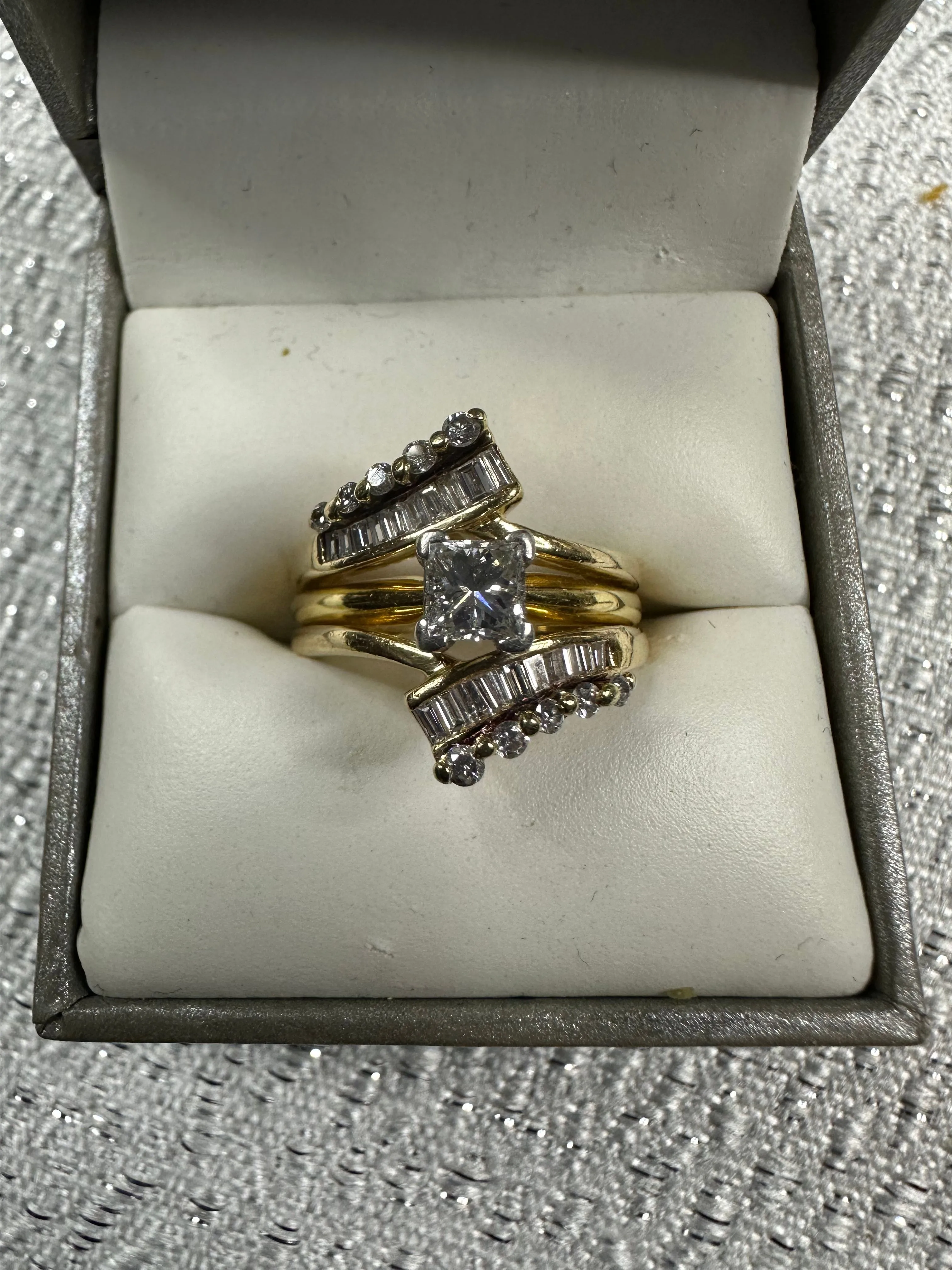 Product image for 14 karat and 18 karat princess cut and baguette diamond ring