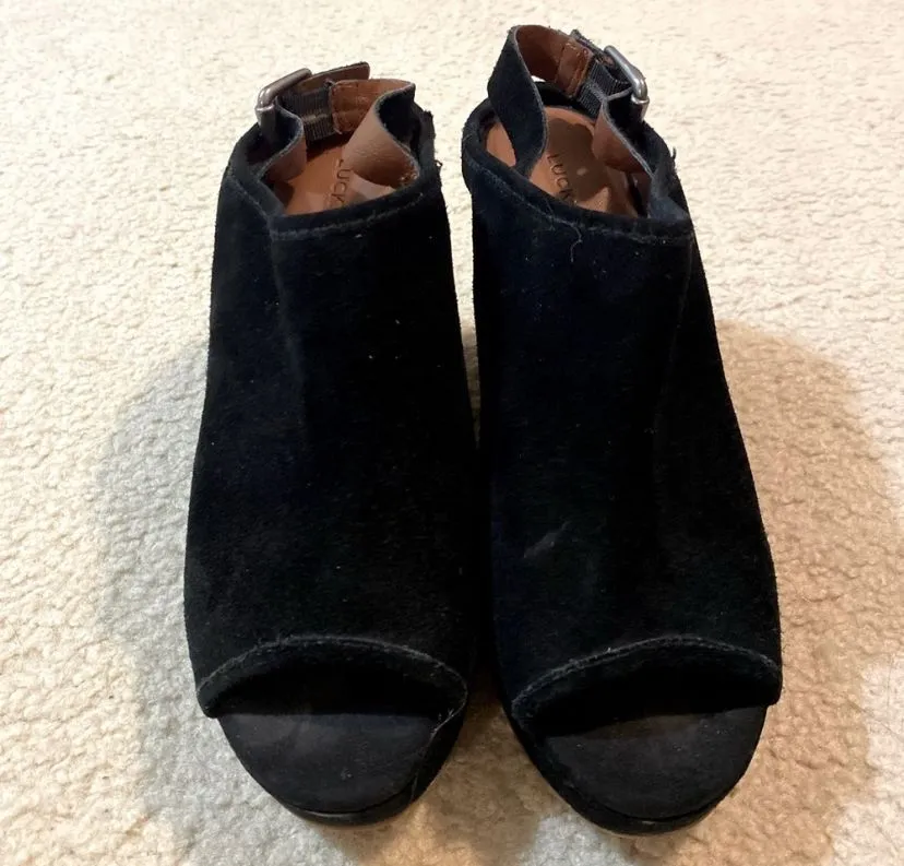 Product image for LUCKY BRAND BLACK SUEDE WEDGES