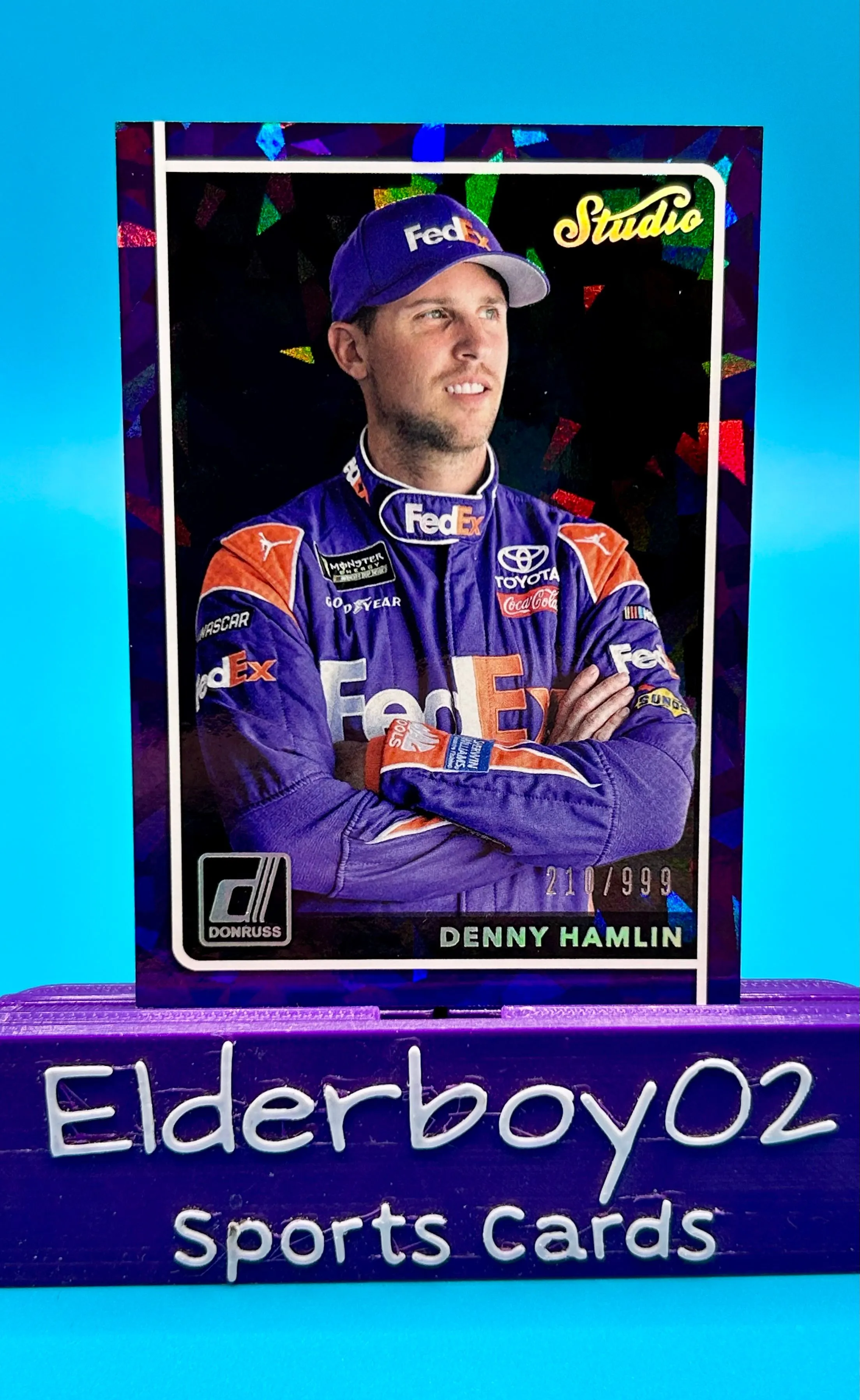 Product image for Denny Hamlin 210/999 Studio Cracked Ice 2018 Panini Donruss Racing Nascar