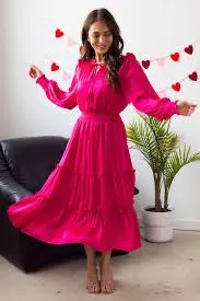 Product image for 078 Sugar Lips Siete Satin Split Neck Midi Dress Medium