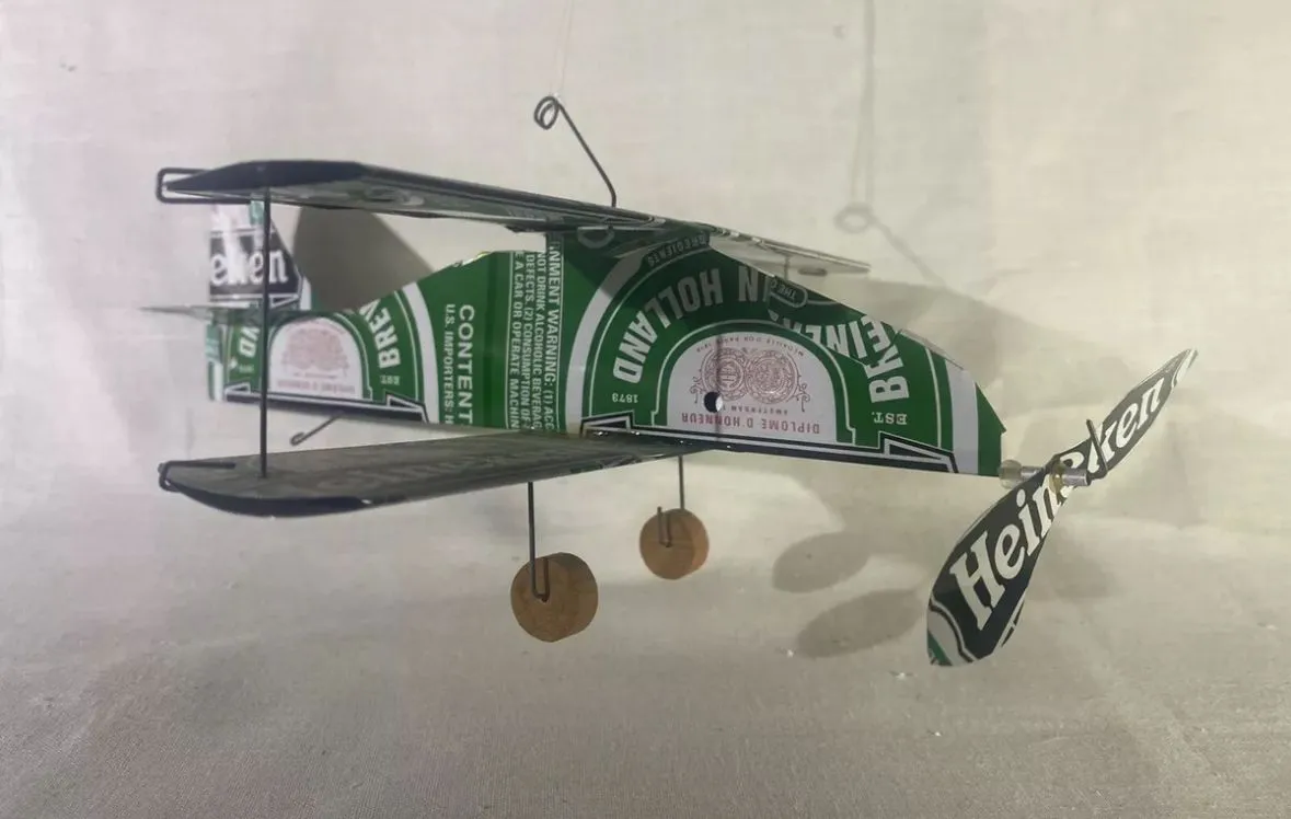 Product image for beer can handmade airplane cut out of can Heineken