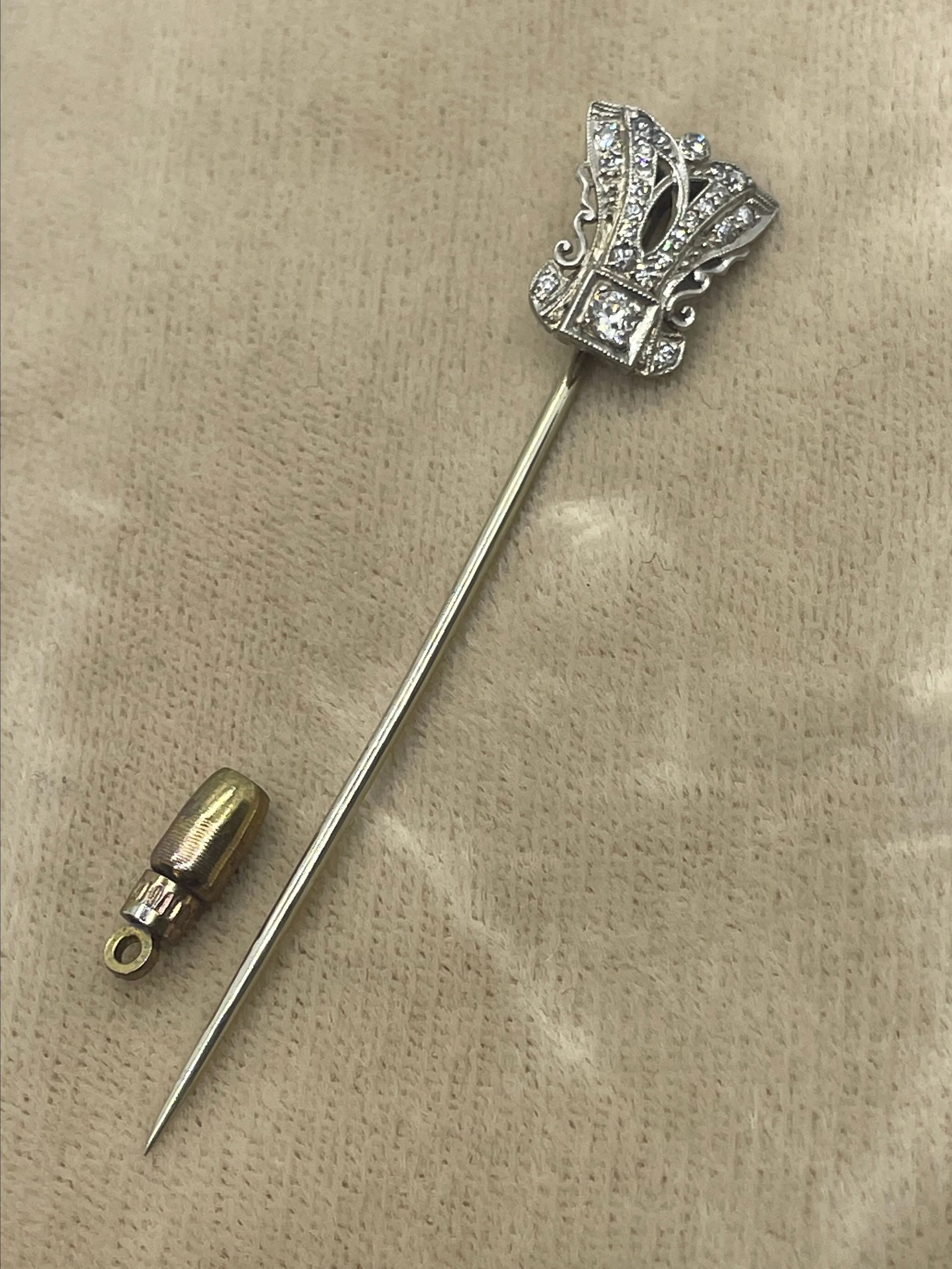 Product image for Antique 14K White Gold & Platinum Mine Cut Diamond Stick Pin