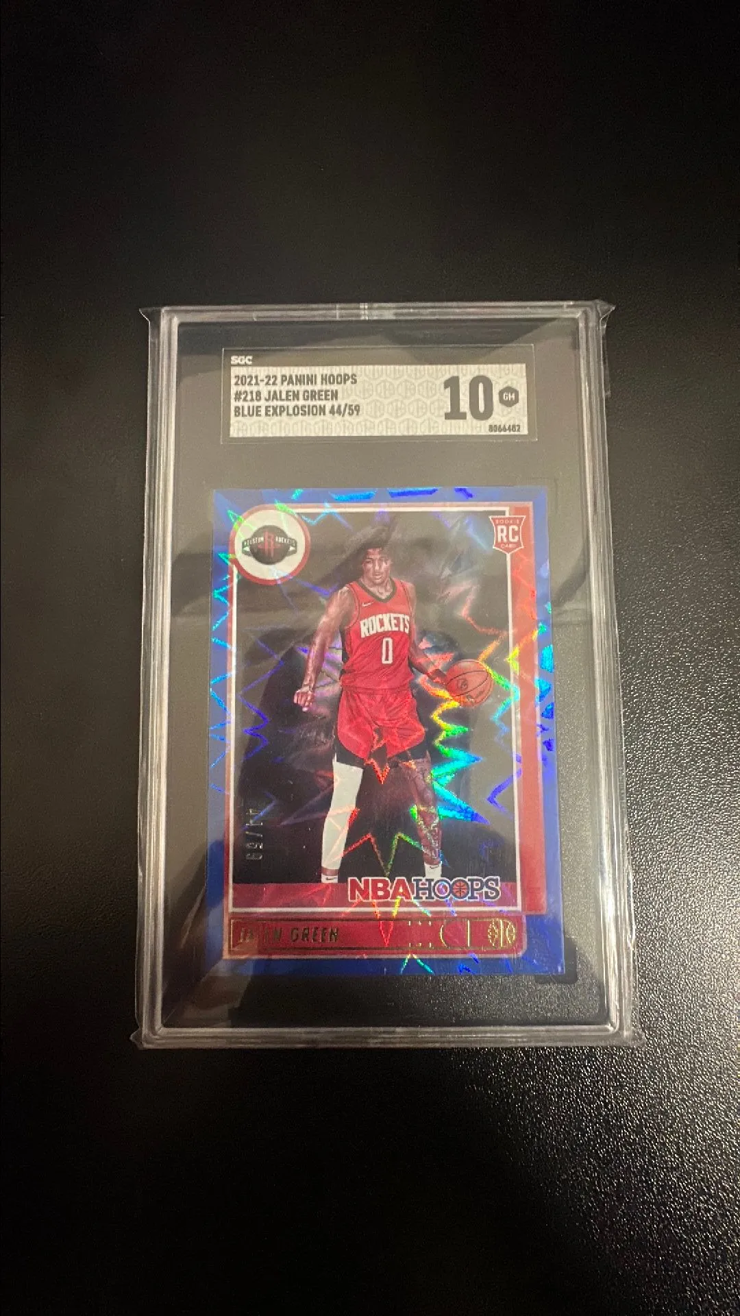 Product image for 2021-22 Panini Hoops #218 Jalen Green Blue Explosion 44/59 SGC 10 Houston Rockets
