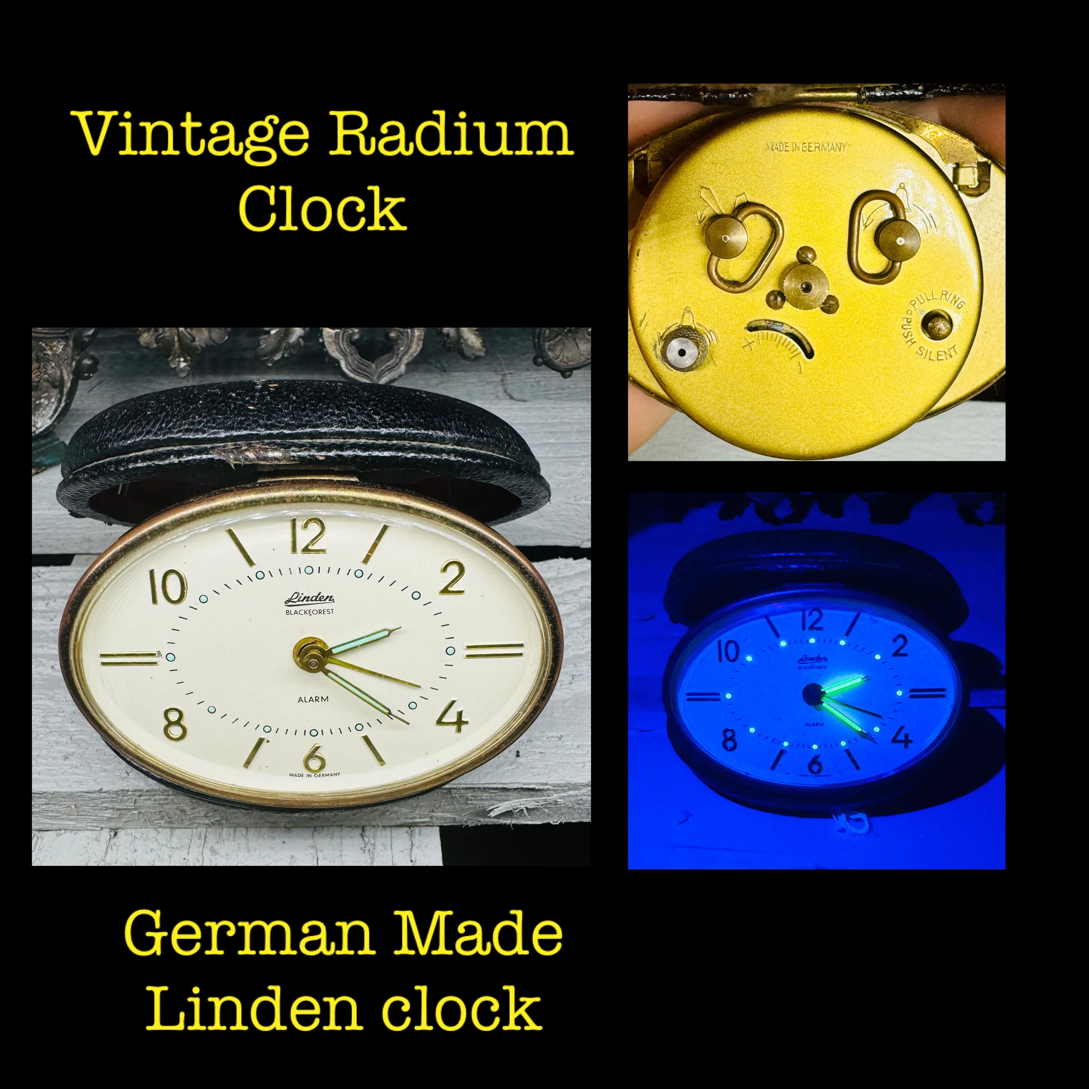 Product image for Vintage German made Linden Traveler Alarm Clock - Uranium