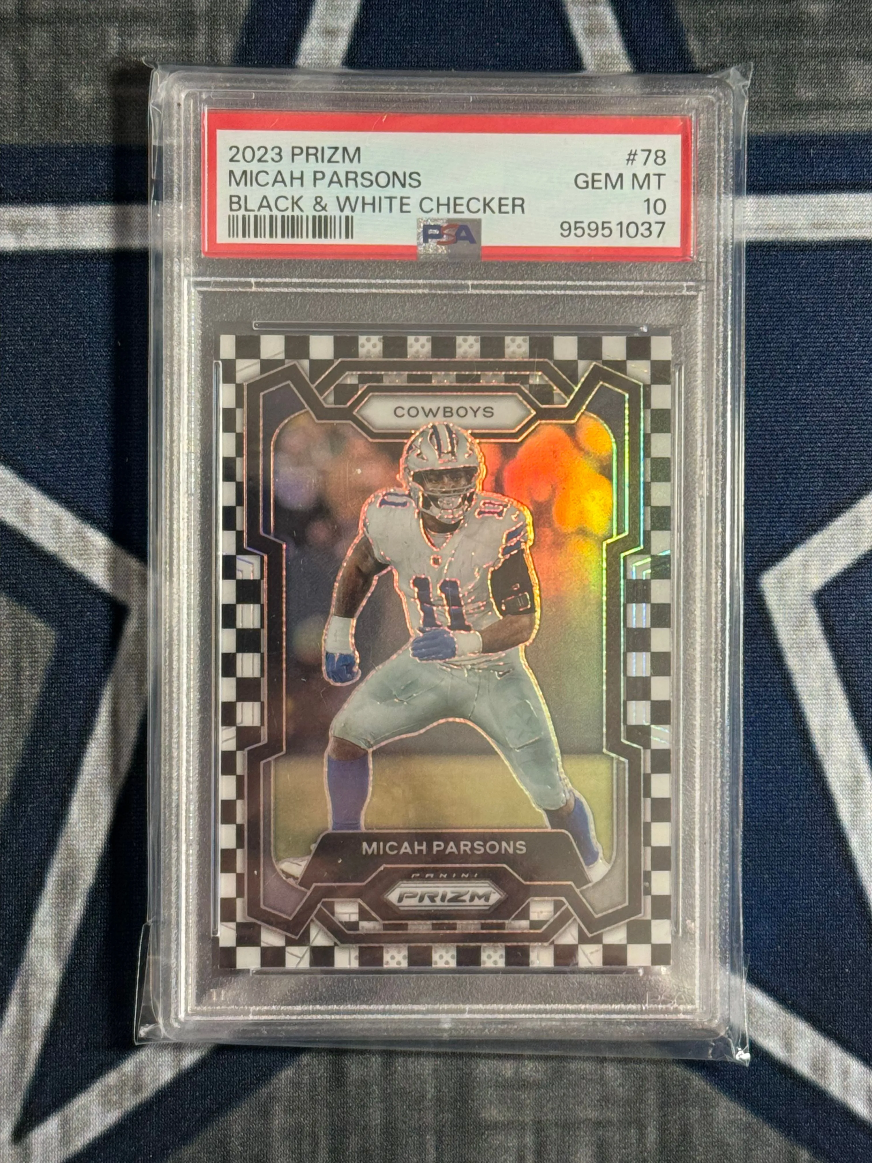 Product image for 2023 Panini Prizm Micah Parsons 78 Black & White Checker PSA GEM MT 10