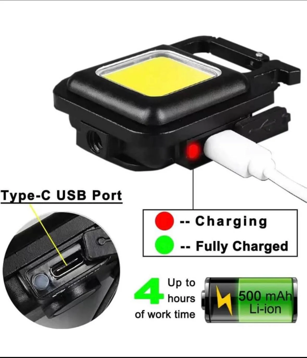 Product image for Waterproof Mini Flashlights LED COB Work Light with Rechargeable Battery, 500 Lumens Keychain Flashl