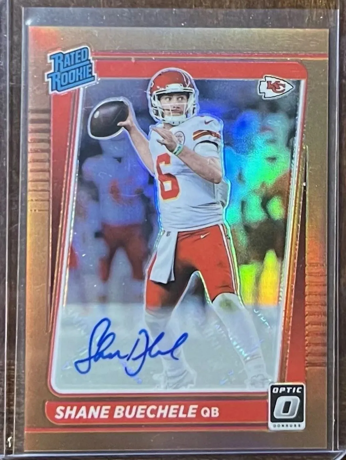 Product image for 2021 Donruss Optic Shane Buechele Bronze Prizm Rated Rookie Auto RC #298 Kansas City Chiefs