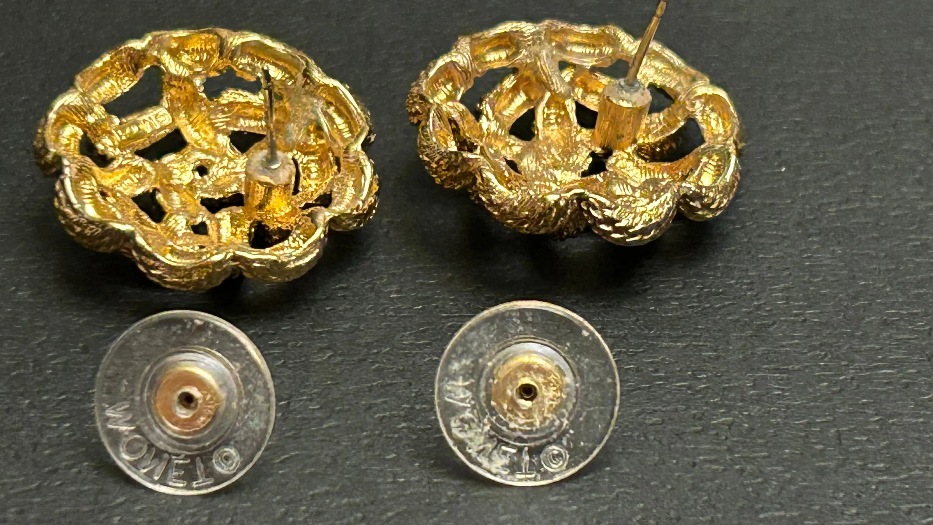 Product image for 1980's Monet Gold Plated Braided Rope Large Brooch Pin & Earring Set  2.3"