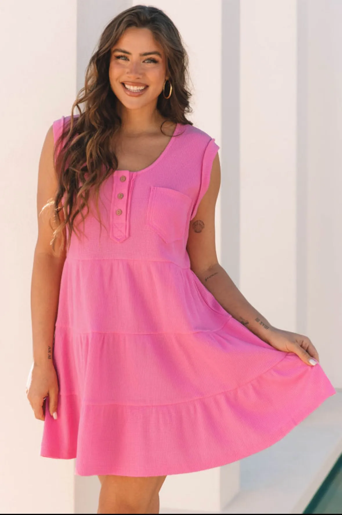 Product image for 77. WAFFLE A-LINE TIERED DRESS - MEDIUM