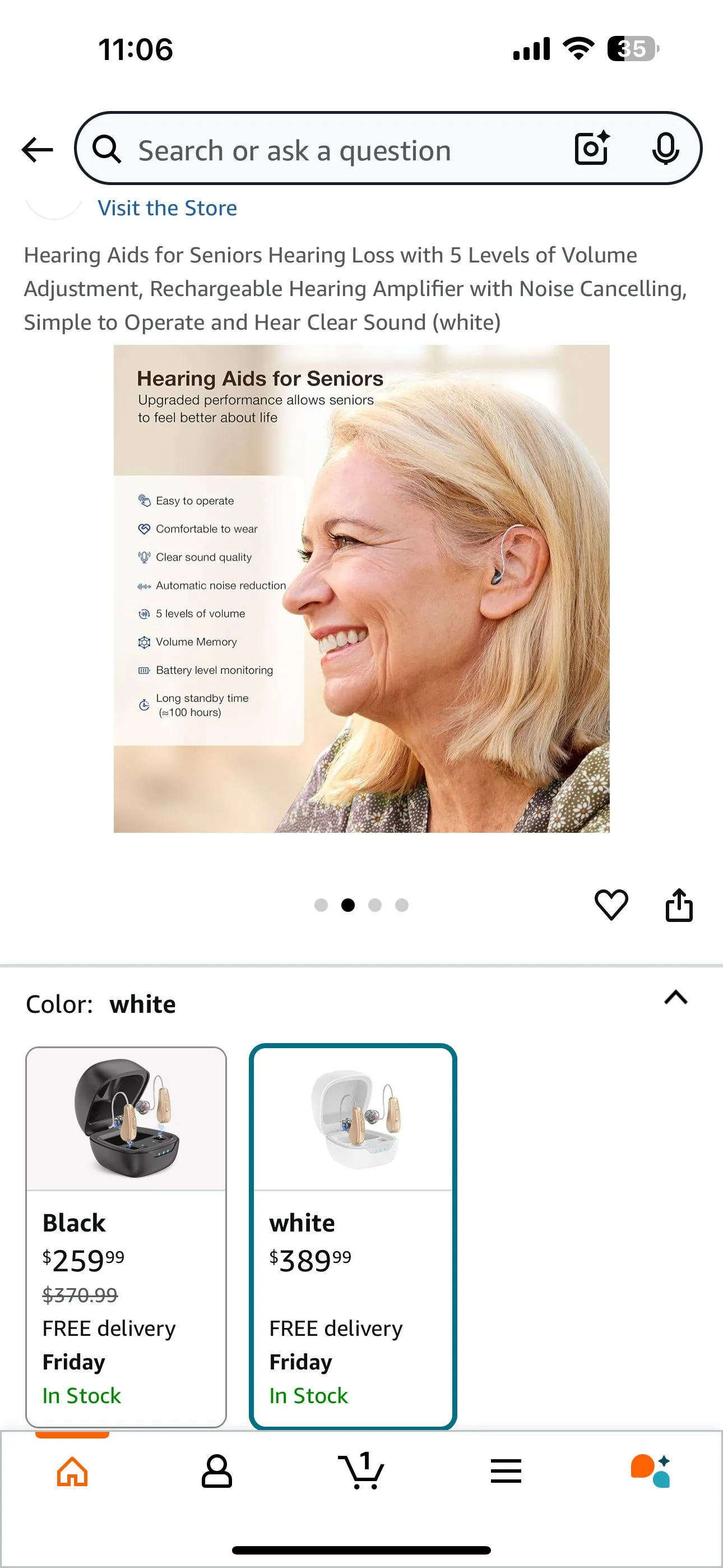 Product image for Hearing Aids for Seniors Hearing Loss with 5 Levels of Volume Adjustment, Rechargeable Hearing Ampli