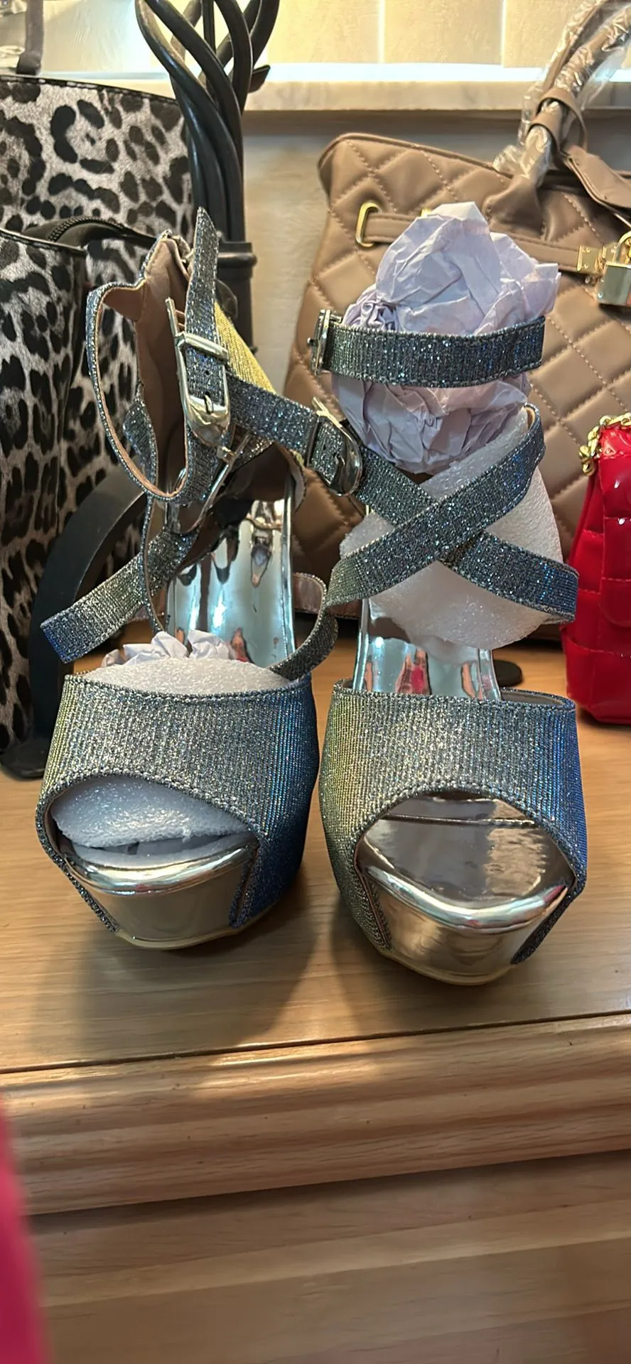 Product image for Silver Glitter Strappy Platform Heela