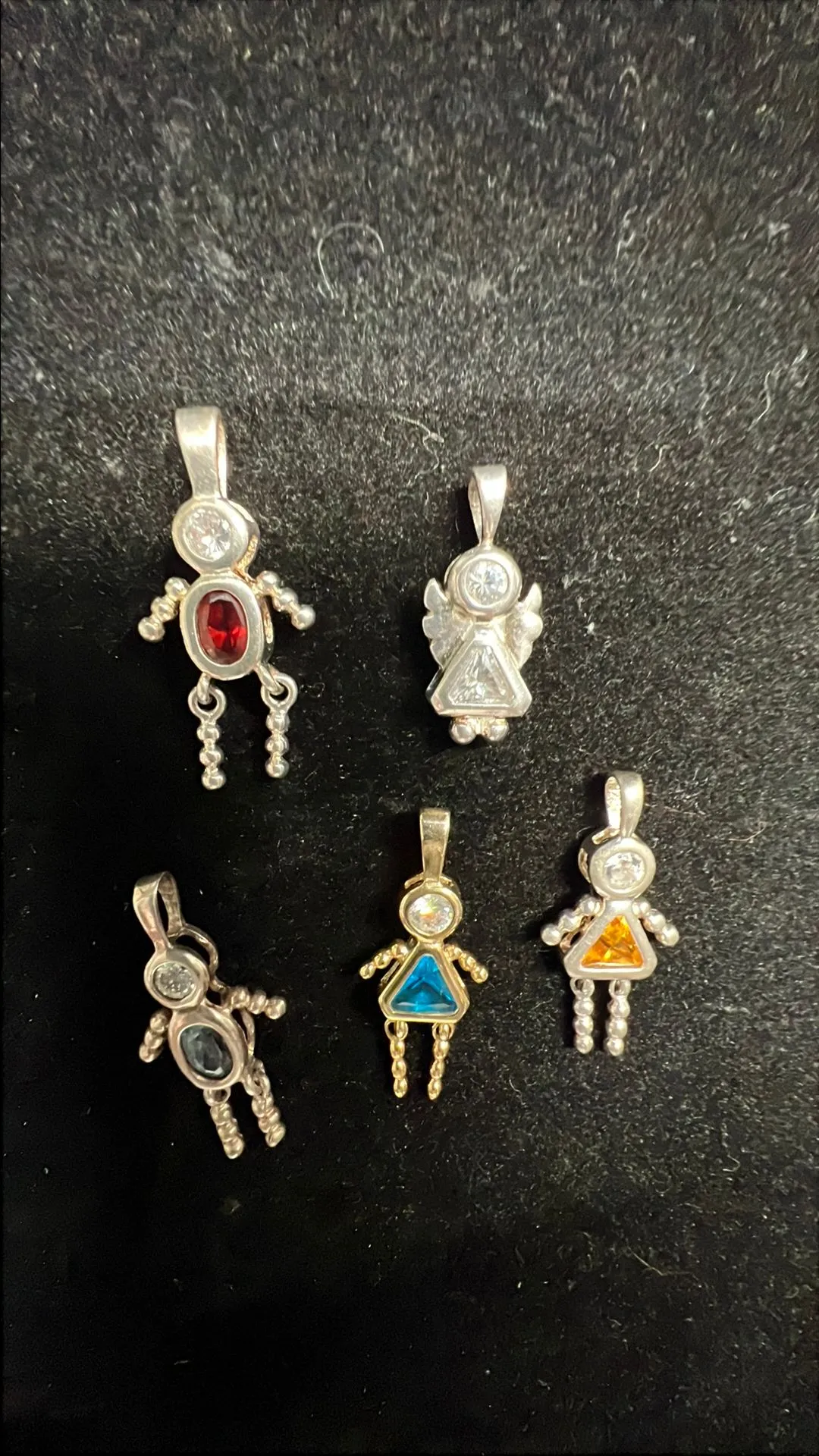 Product image for #013 Set of 5 Sterling Silver Doll Charms – Bracelet or Necklace Pendants, Gemstone Inlays