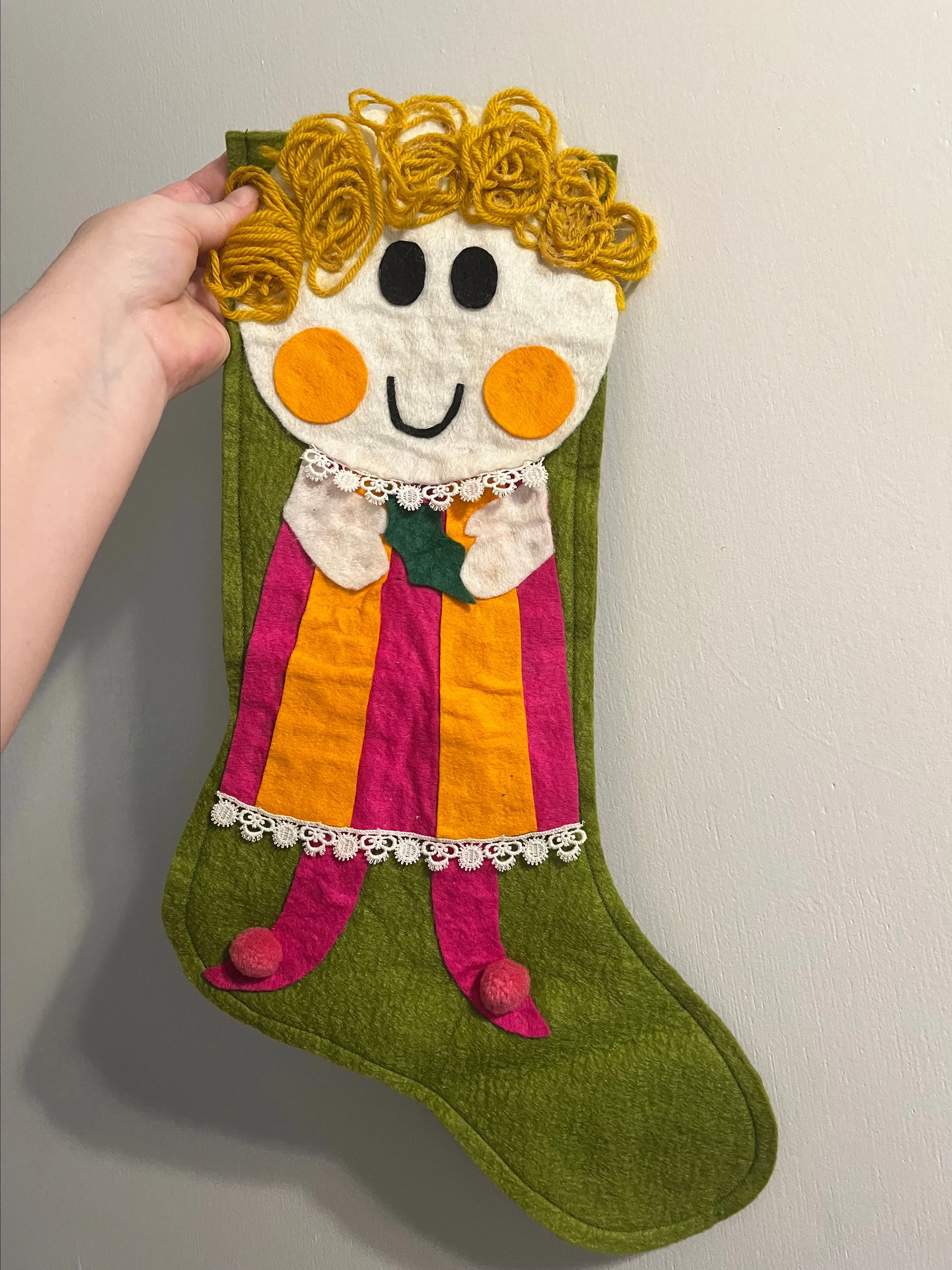 Product image for Colorful Kitschy Handmade Vintage Christmas Stocking Girl