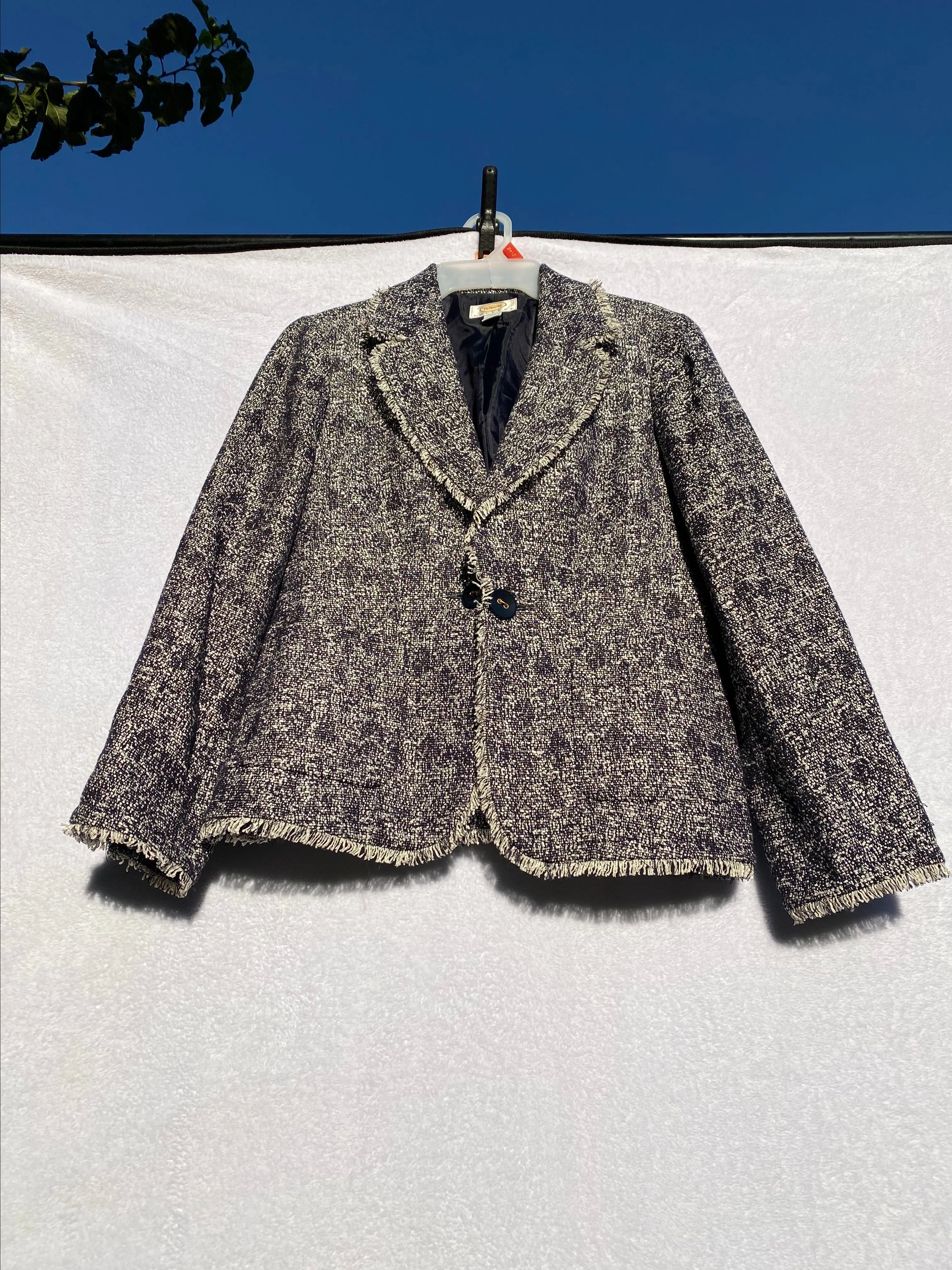 Product image for Talbots Petites Women 10 Blue & White Blend Woven Knit Coat Blazer Jacket  2 front pockets