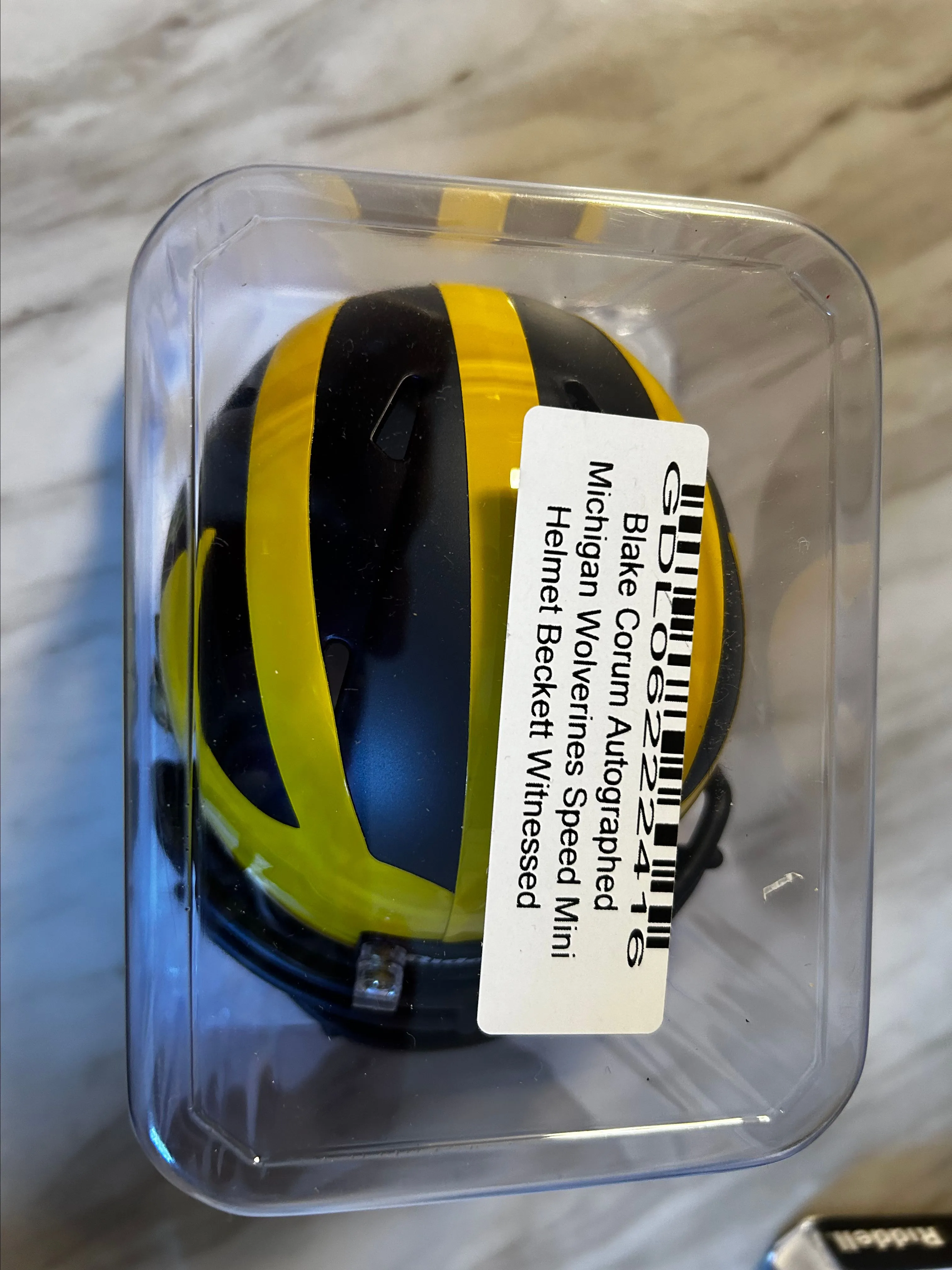 Product image for Michigan Blake Corum Authentic Signed Speed Mini Helmet Beckett Witnessed