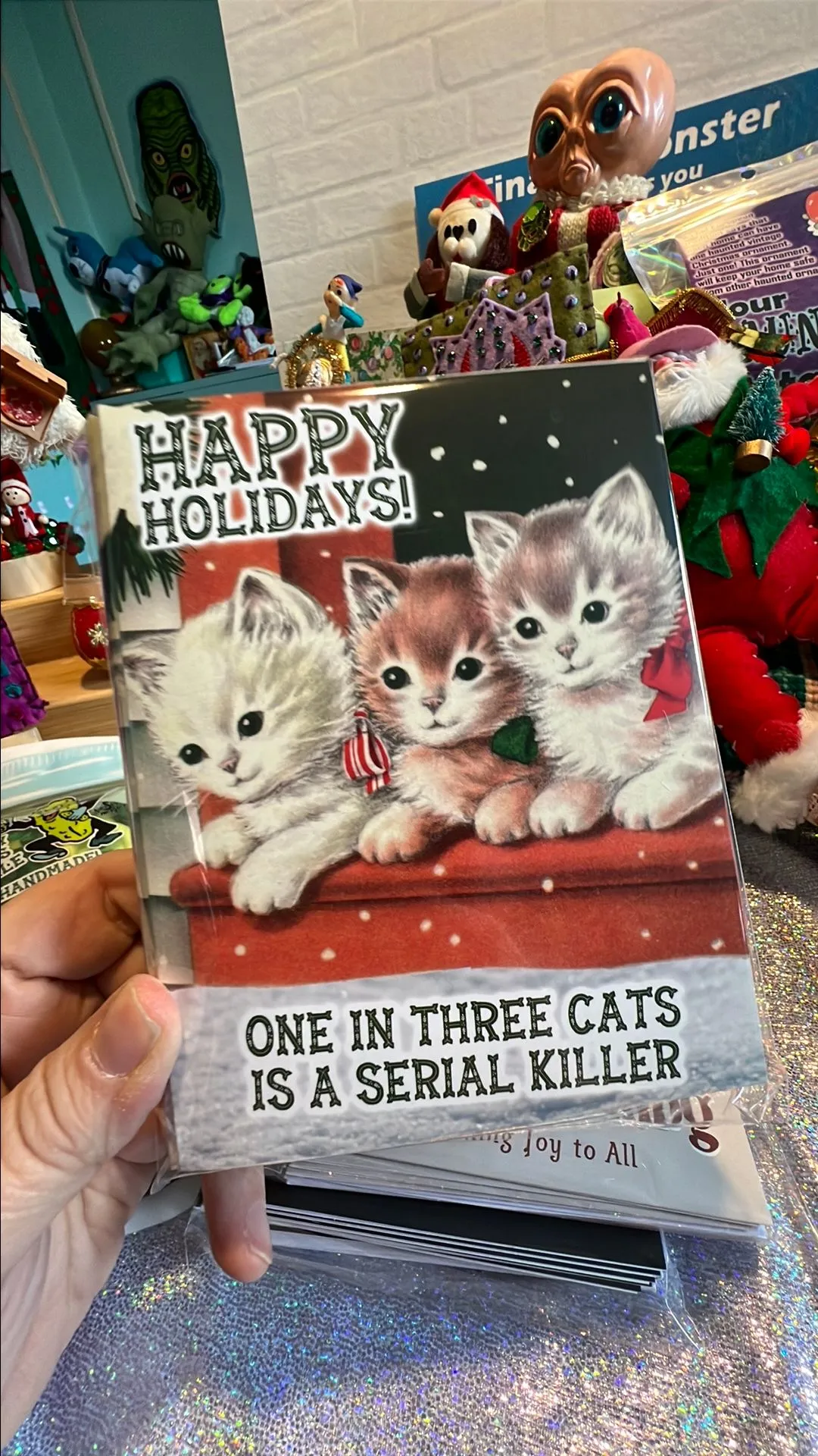 Product image for Bn03. One in three cats is a serial killer holiday card 10 pack
