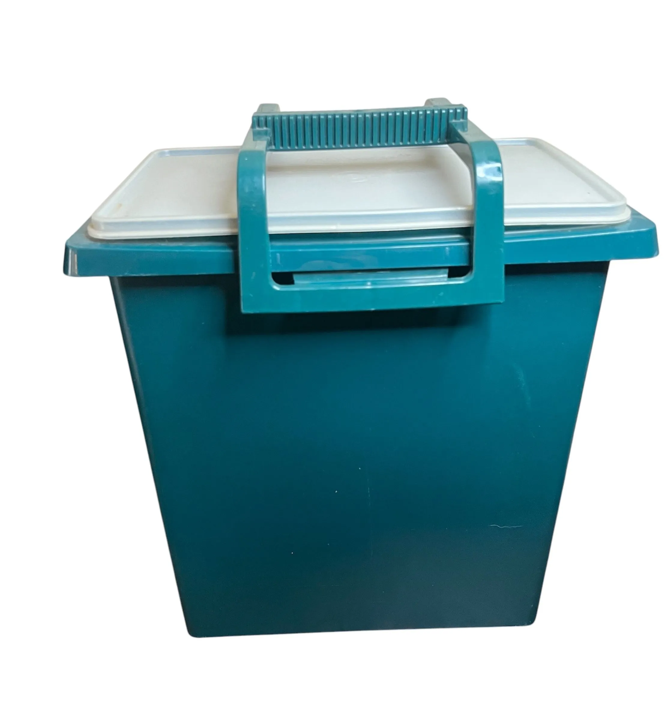 Product image for Vintage Tupperware Carry-All Container Tote Trash Can 1430-5 Dark Green Handle