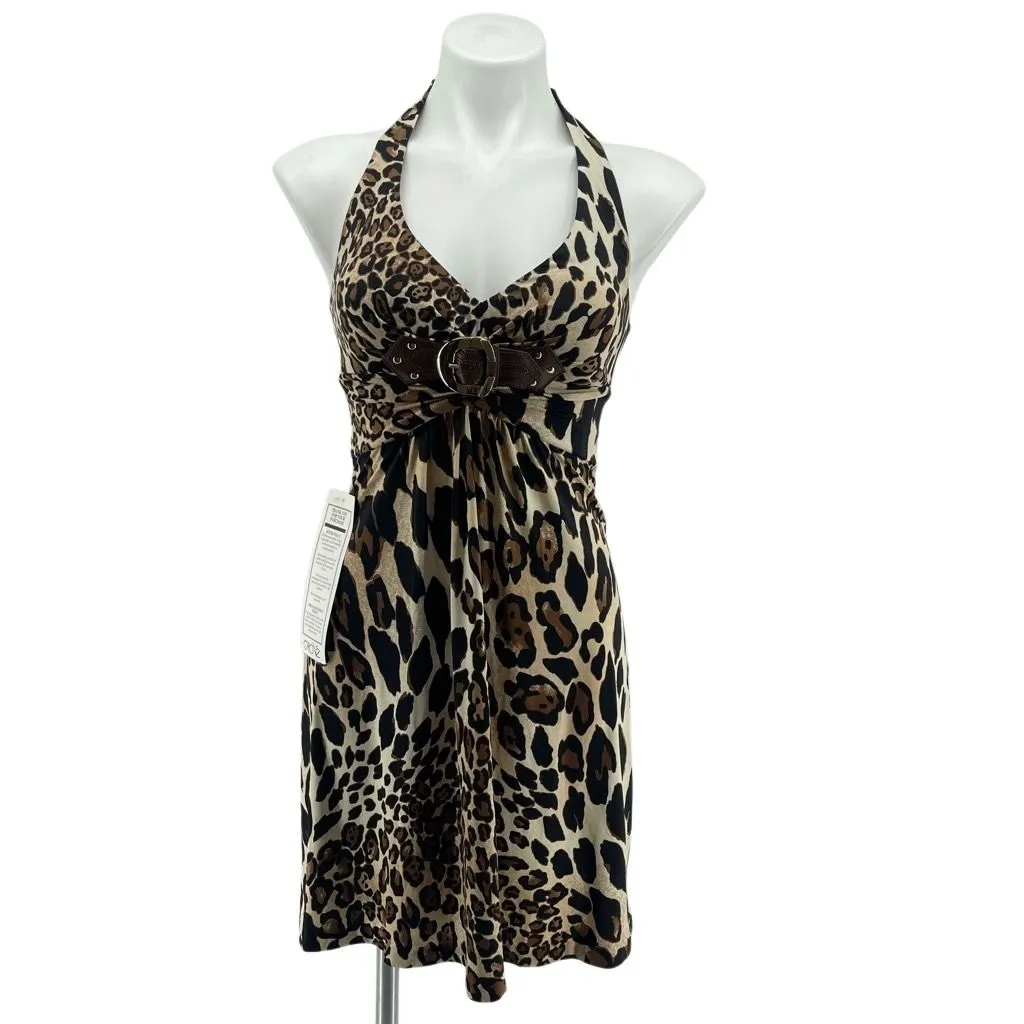 Cache Women's Leopard Print Halter Dress Size Small, New With Tags