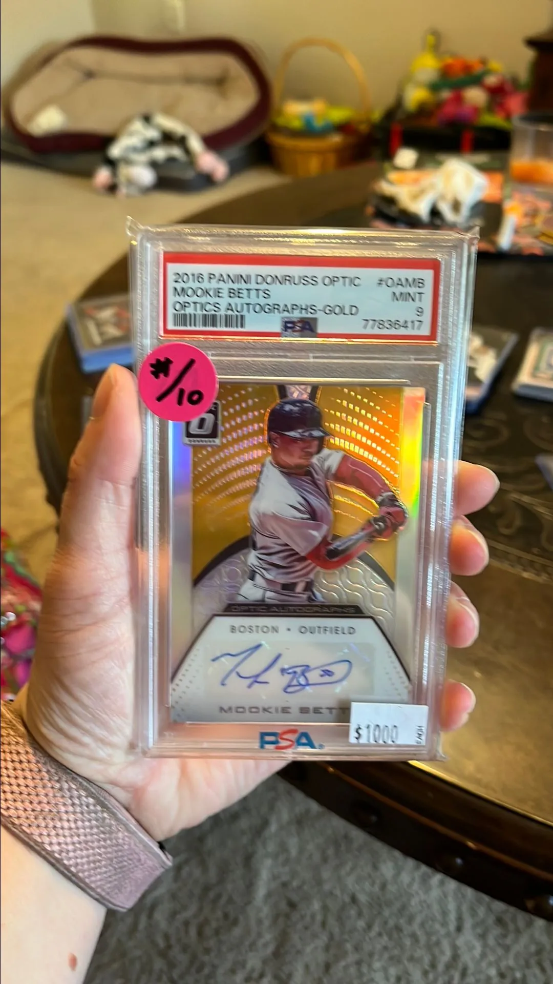 Product image for 2016 Panini Donruss Optic Optics Autographs Mookie Betts OAMB Optics Autographs-Gold PSA MINT 9