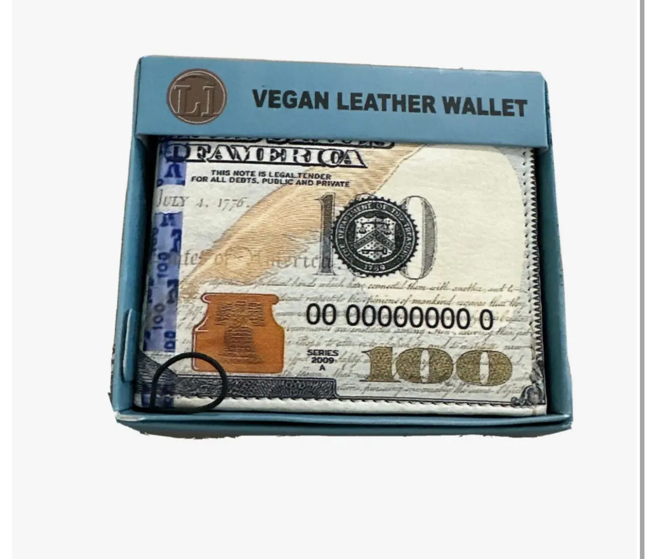 Product image for 100 dollar Bill Print Bi-Fold Vegan Leather Men's Giftbox New