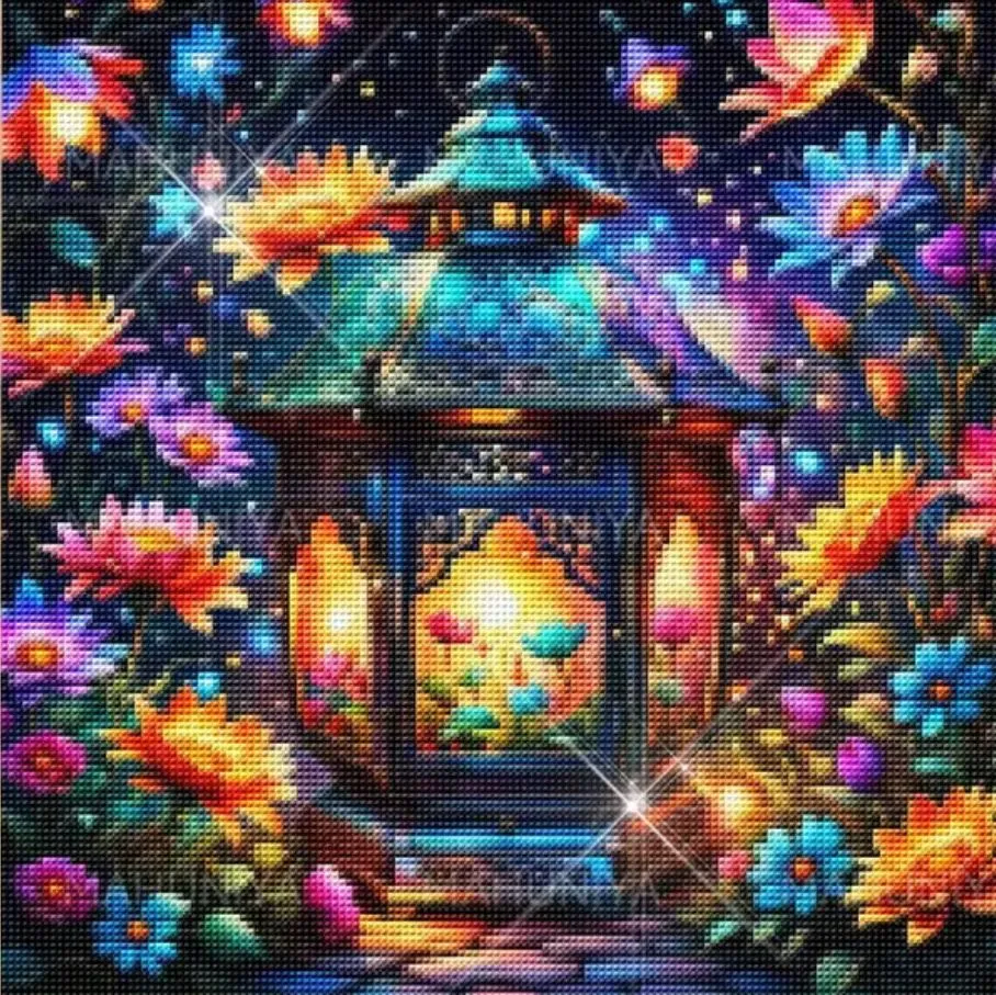 Product image for #268 Lamp Light And Flowers 20cm X 20cm Diamond Painting Art Kit