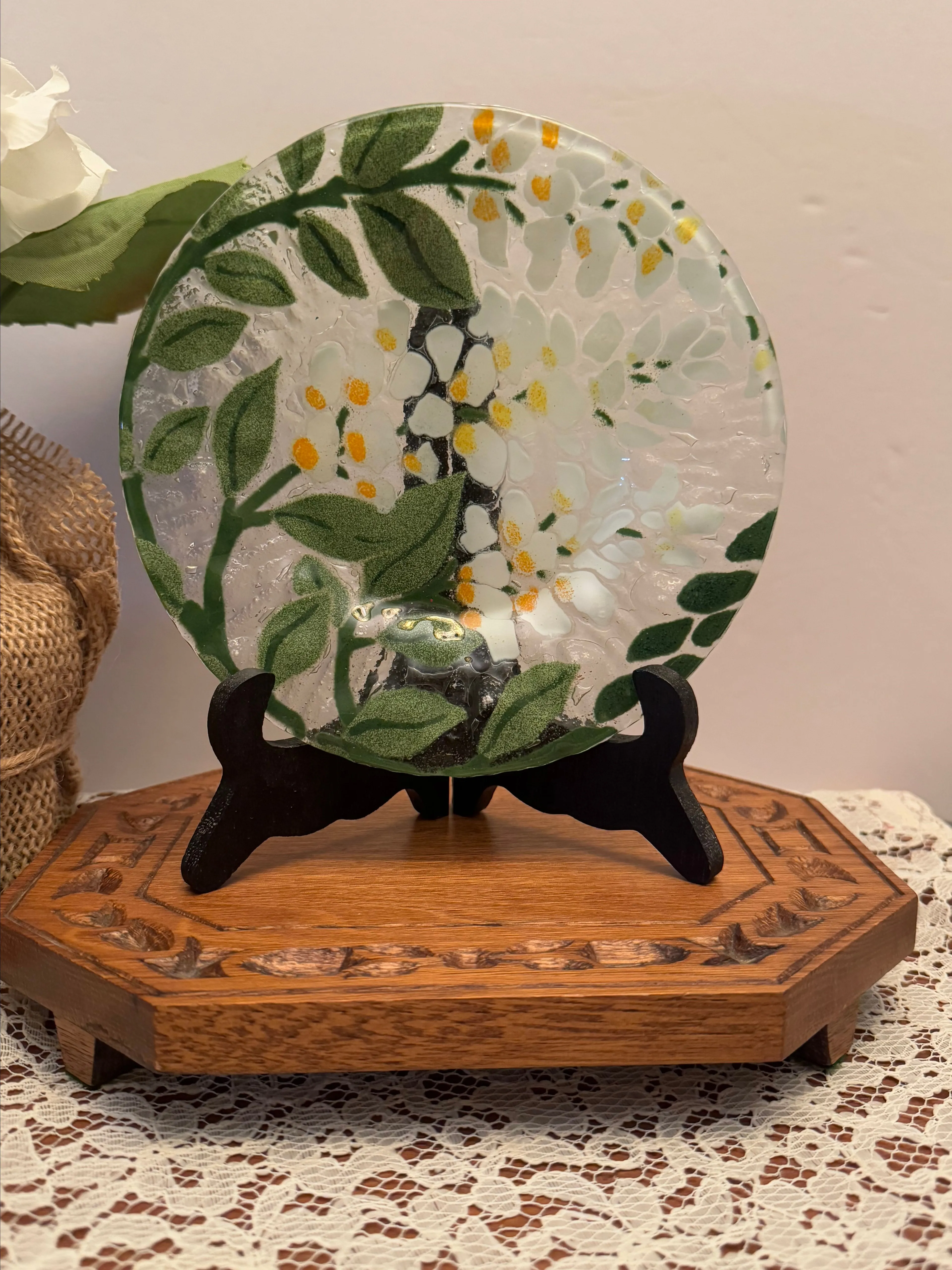 Product image for Fused Art Glass White Wisteria plate Sydenstricker