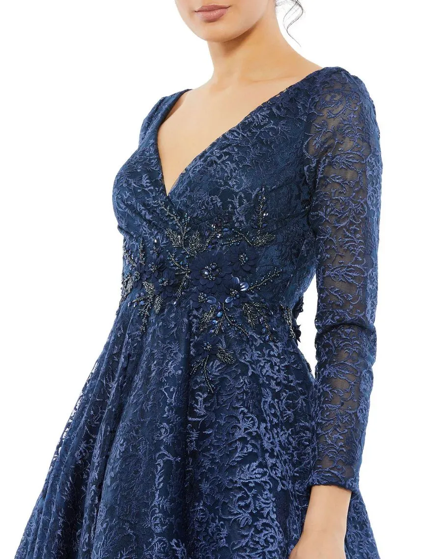 mac duggal navy blue dress Ariadne Scoop Backless Maxi Dress Navy Burnout main image 1