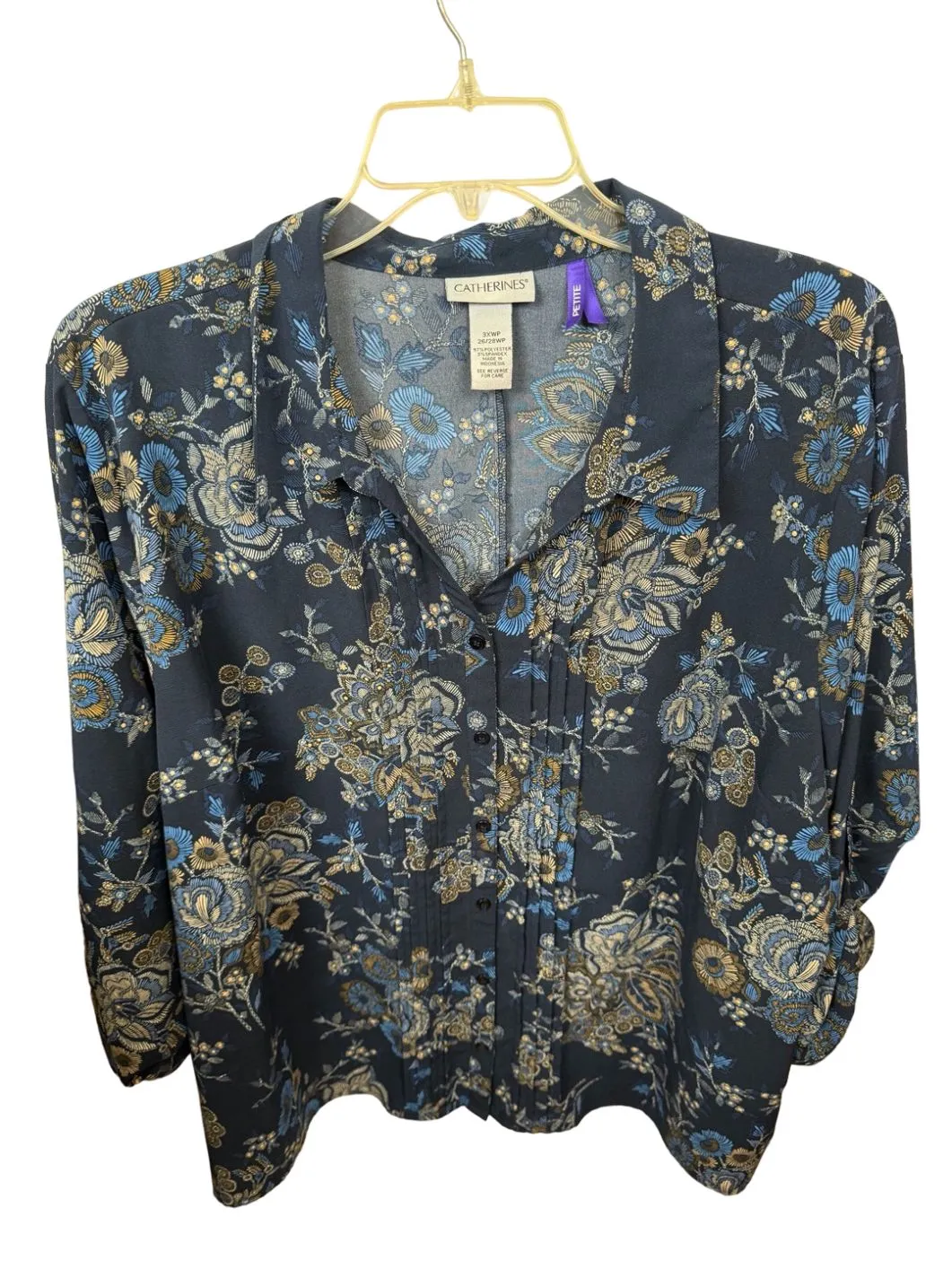 Product image for 0458 Catherines 3XL petite 26/28 Navy Floral Lightweight Longsleeve