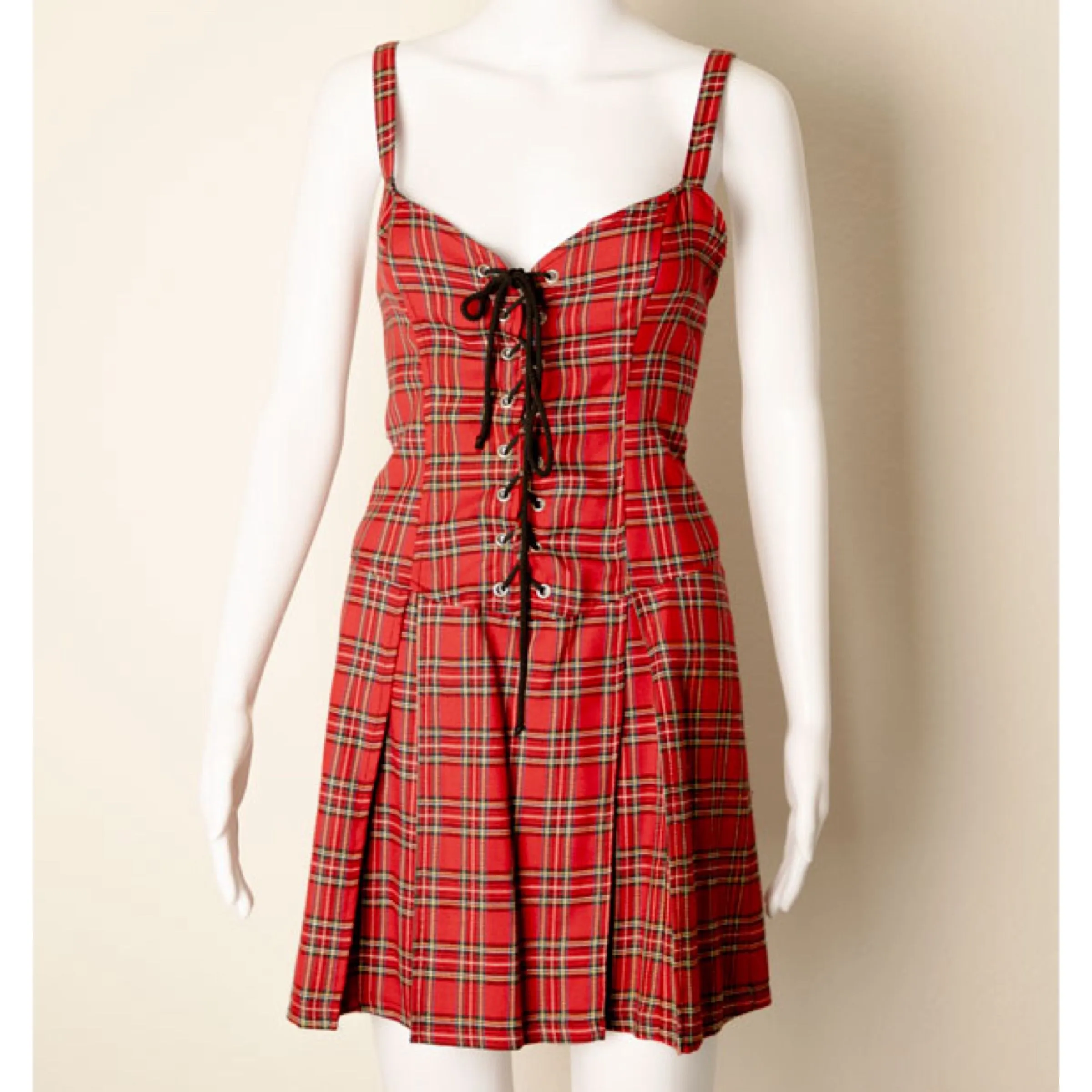 Lip Service Vintage Red Plaid Tartan Corset Babydoll M1