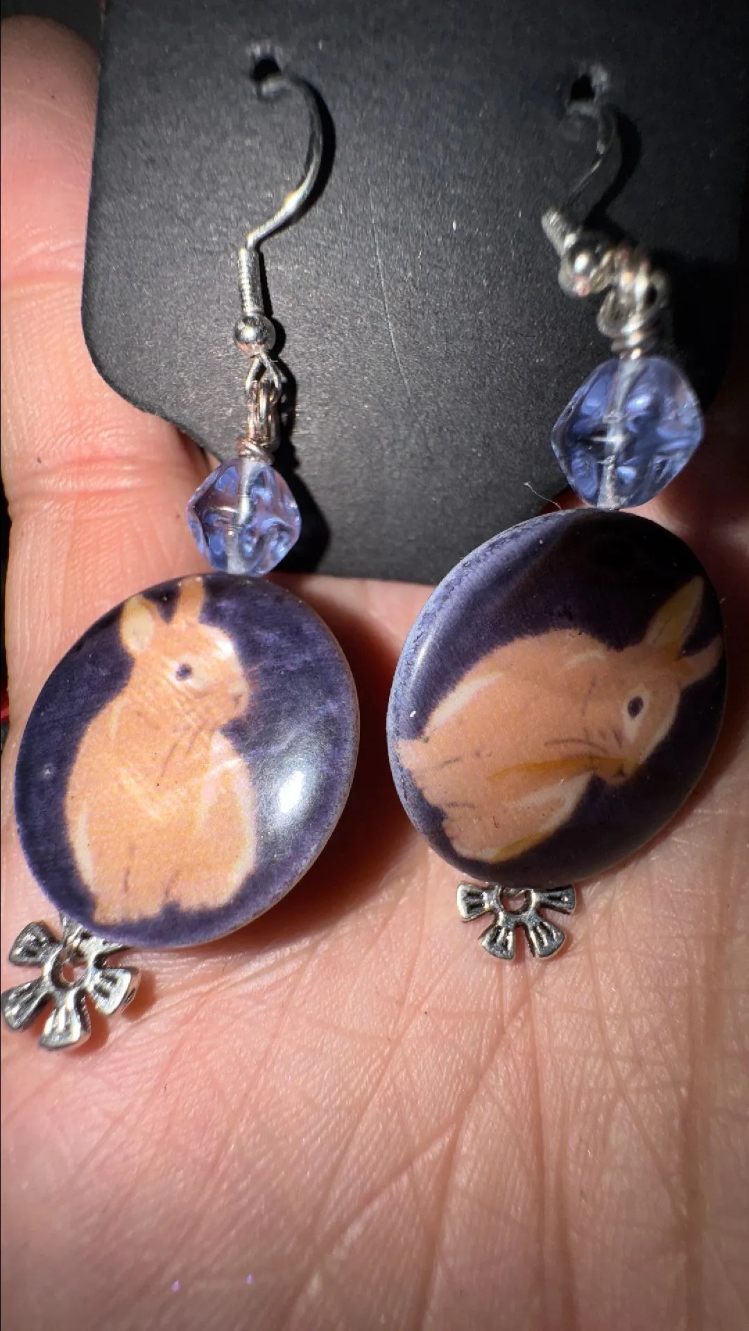 Product image for Handmade painted bunny mother of pearl earrings