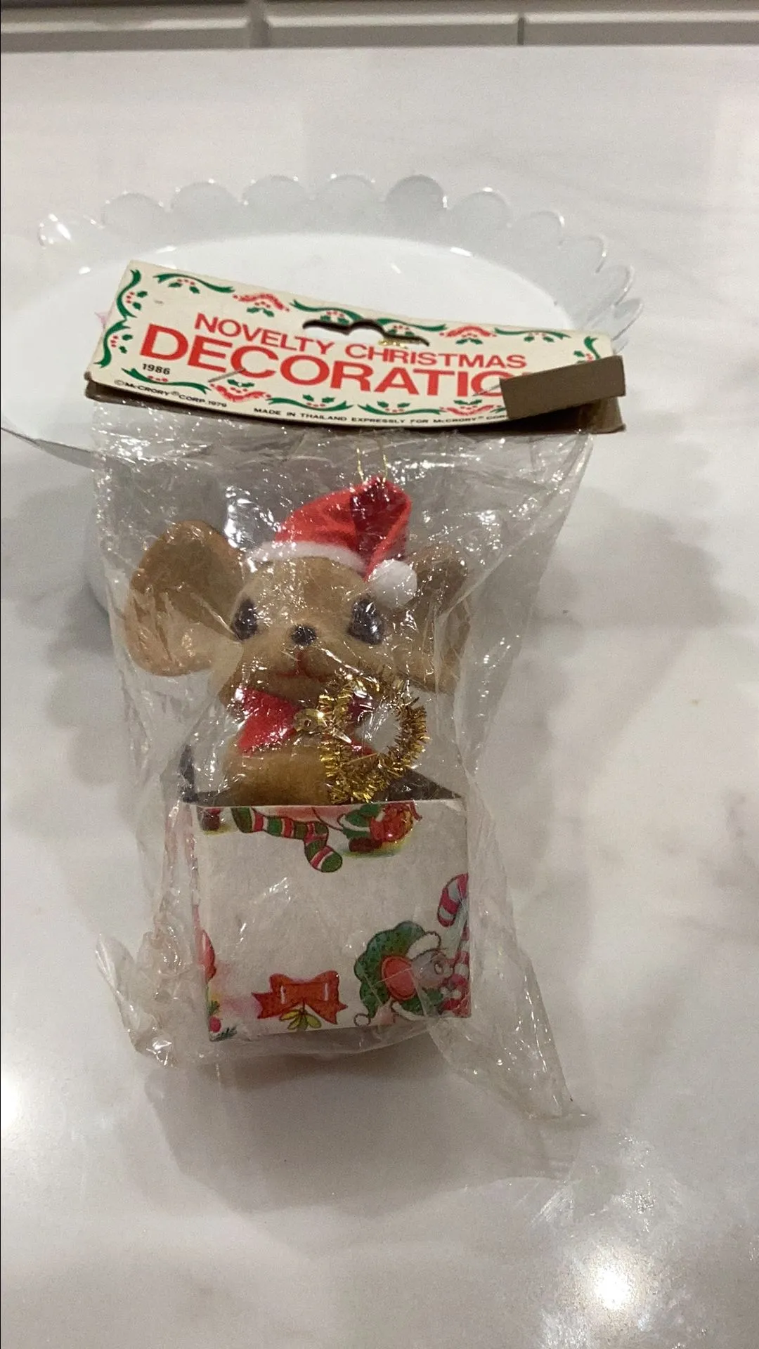 Product image for NOS Vintage Novelty flocked mouse in box